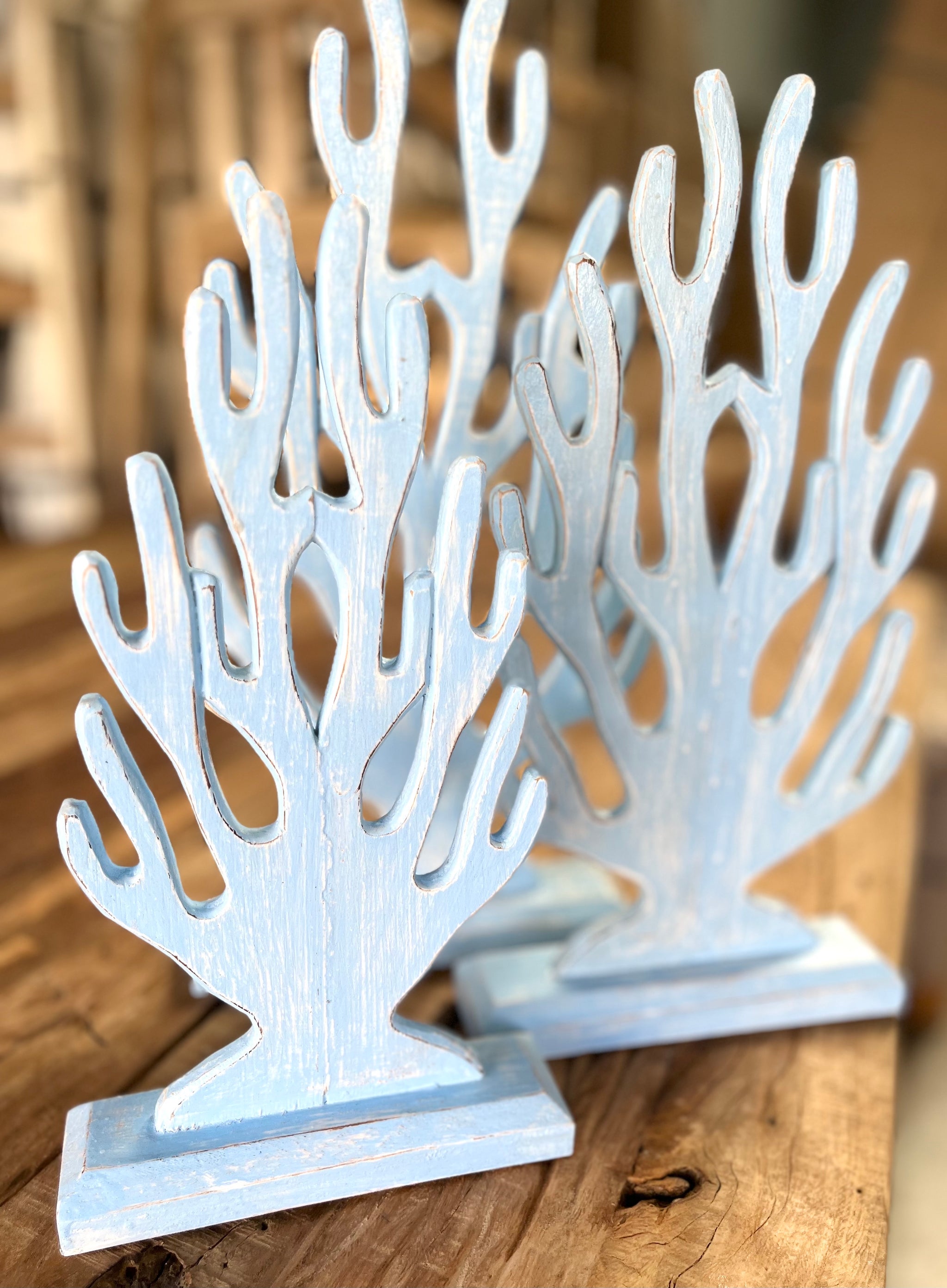 Set 3 timber coral on stand - Bali Beach Beyond