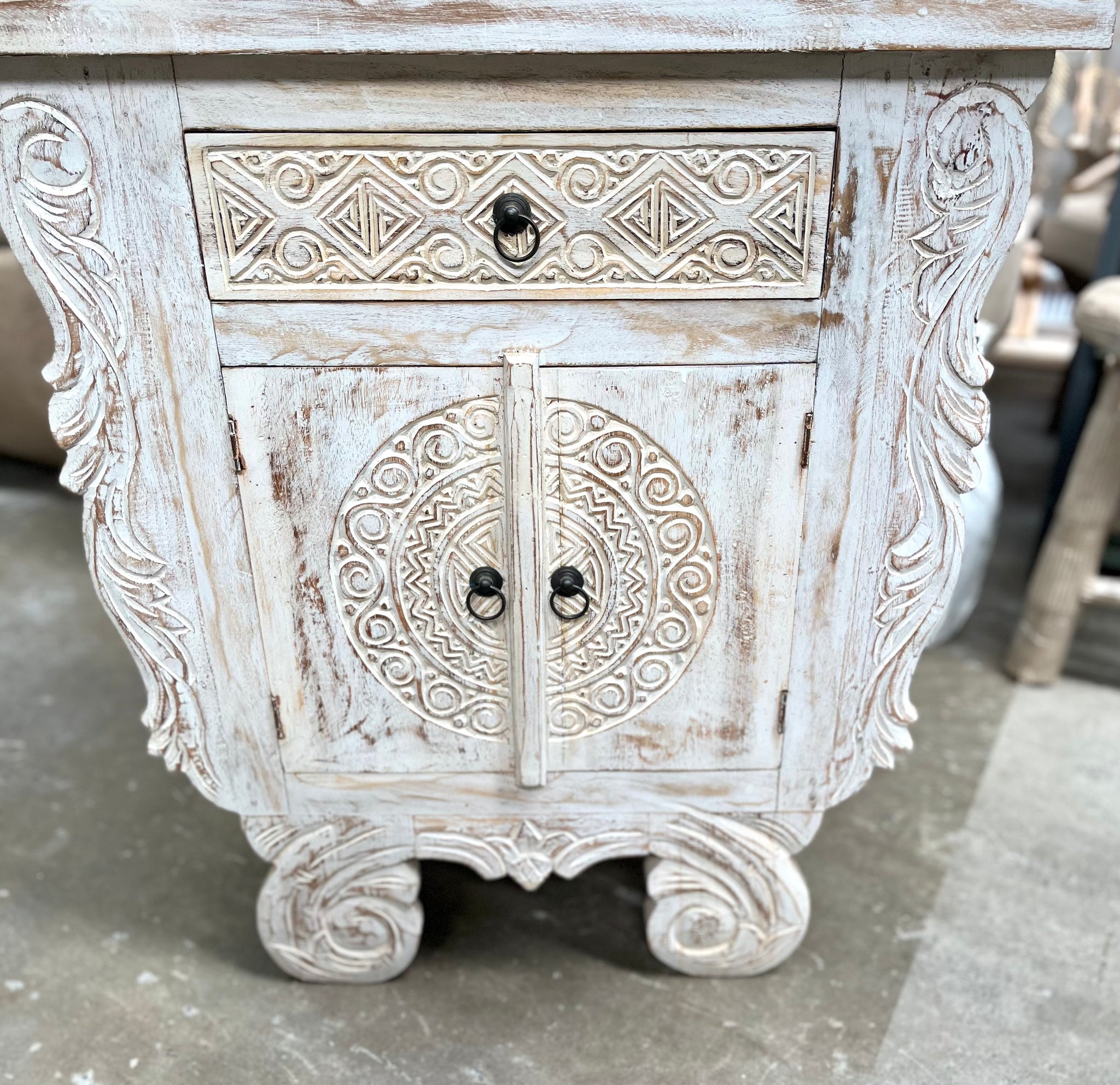 Angled carved Timber sideboard - Bali Beach Beyond