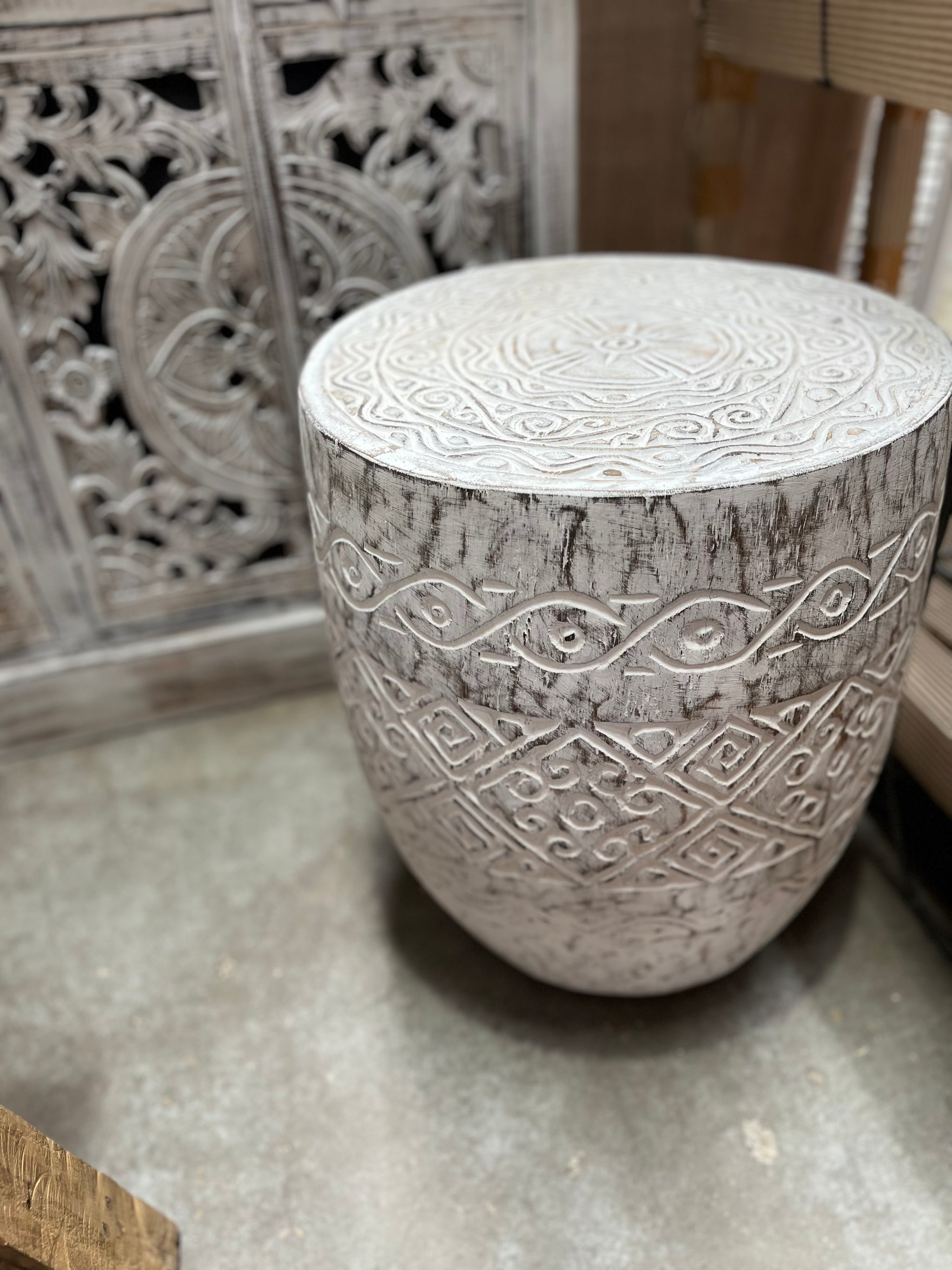 Timber carved stool / side table/ coffee table - Bali Beach Beyond