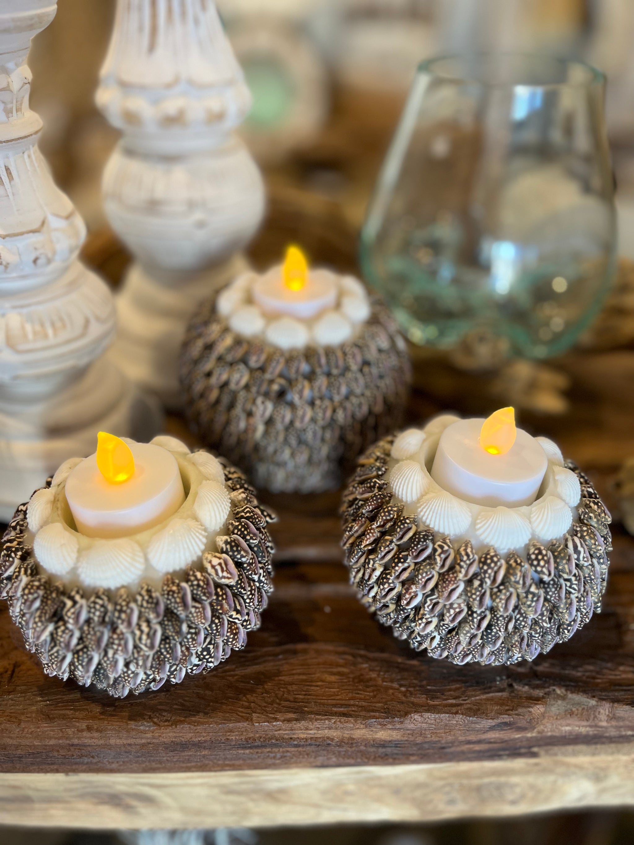 Set 3 dark shell tea light / candle holder - Bali Beach Beyond