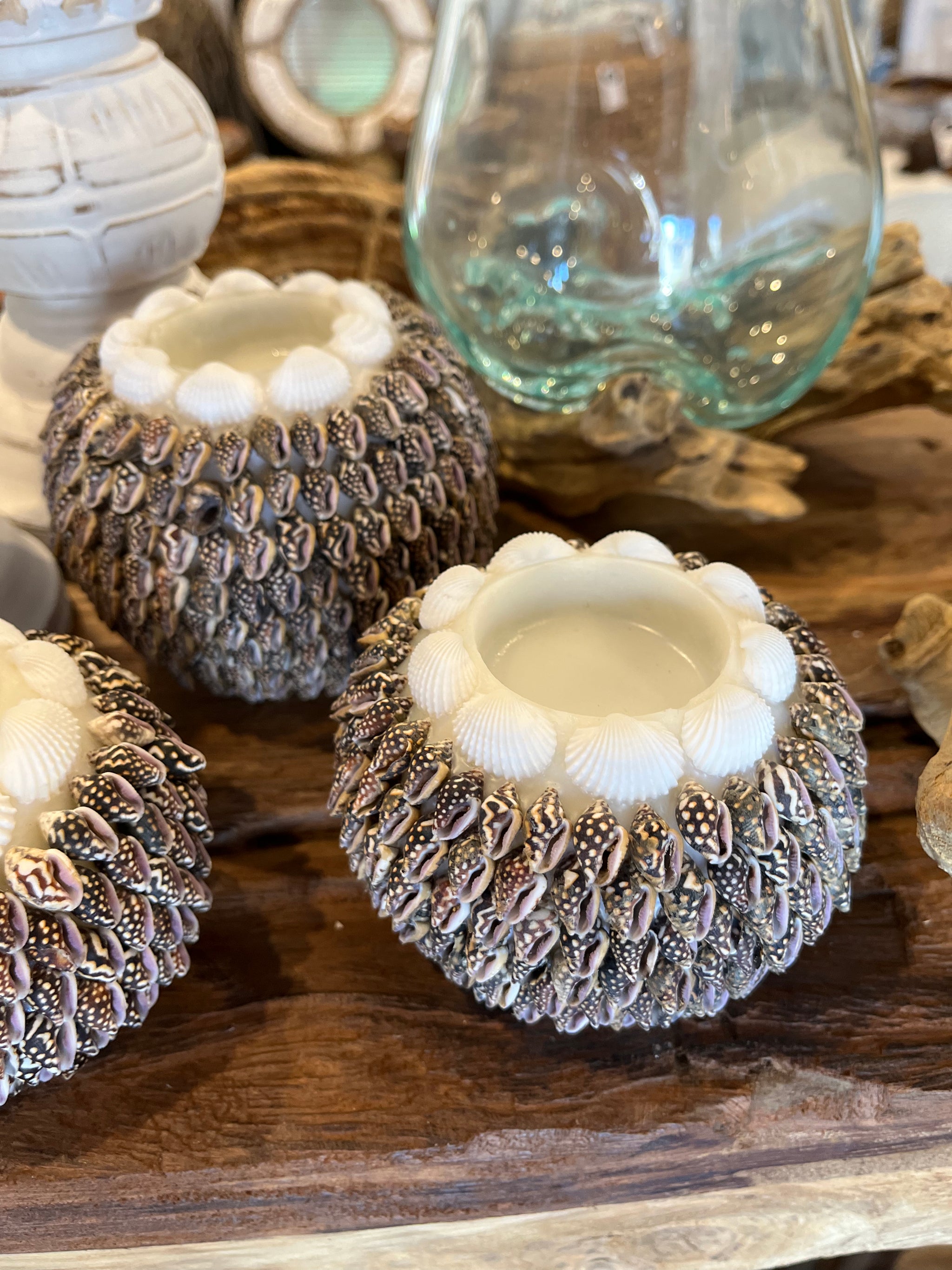 Set 3 dark shell tea light / candle holder - Bali Beach Beyond