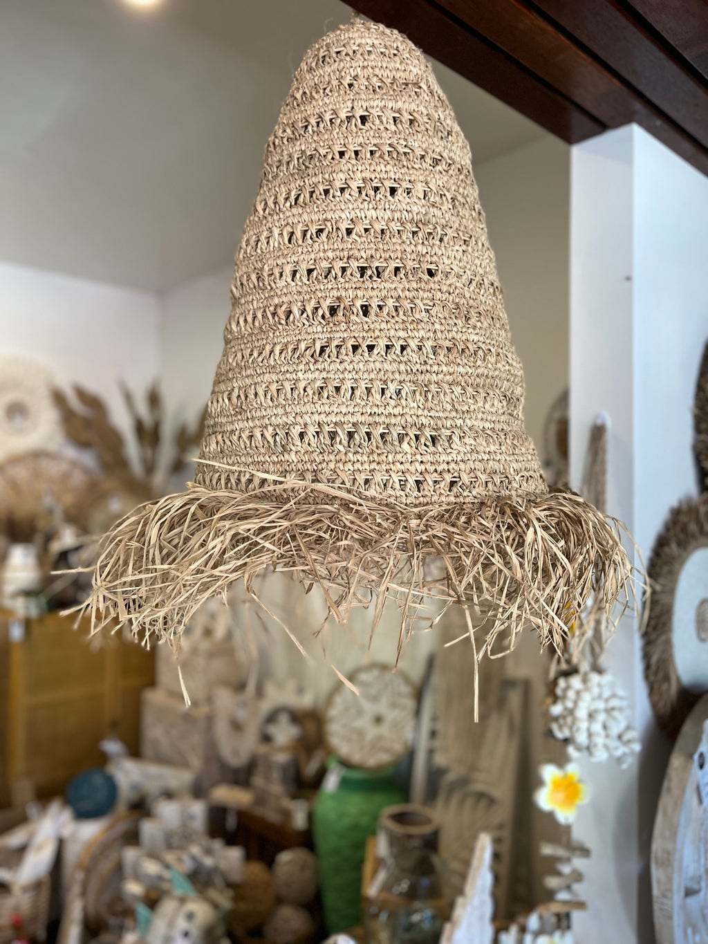 Woven light pendant natural  - raffia  L - Bali Beach Beyond