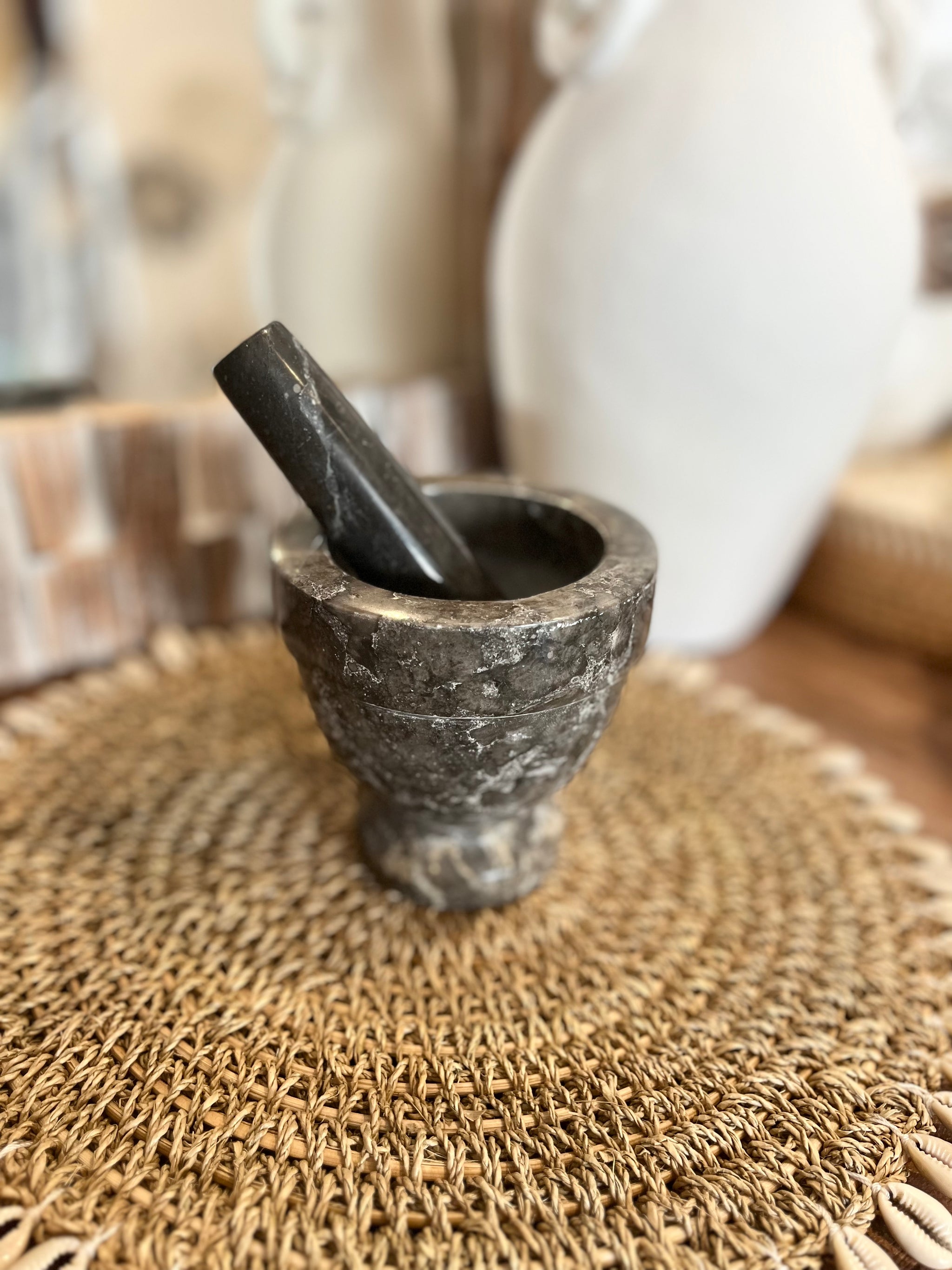 Black marble mortar and pestle - Bali Beach Beyond