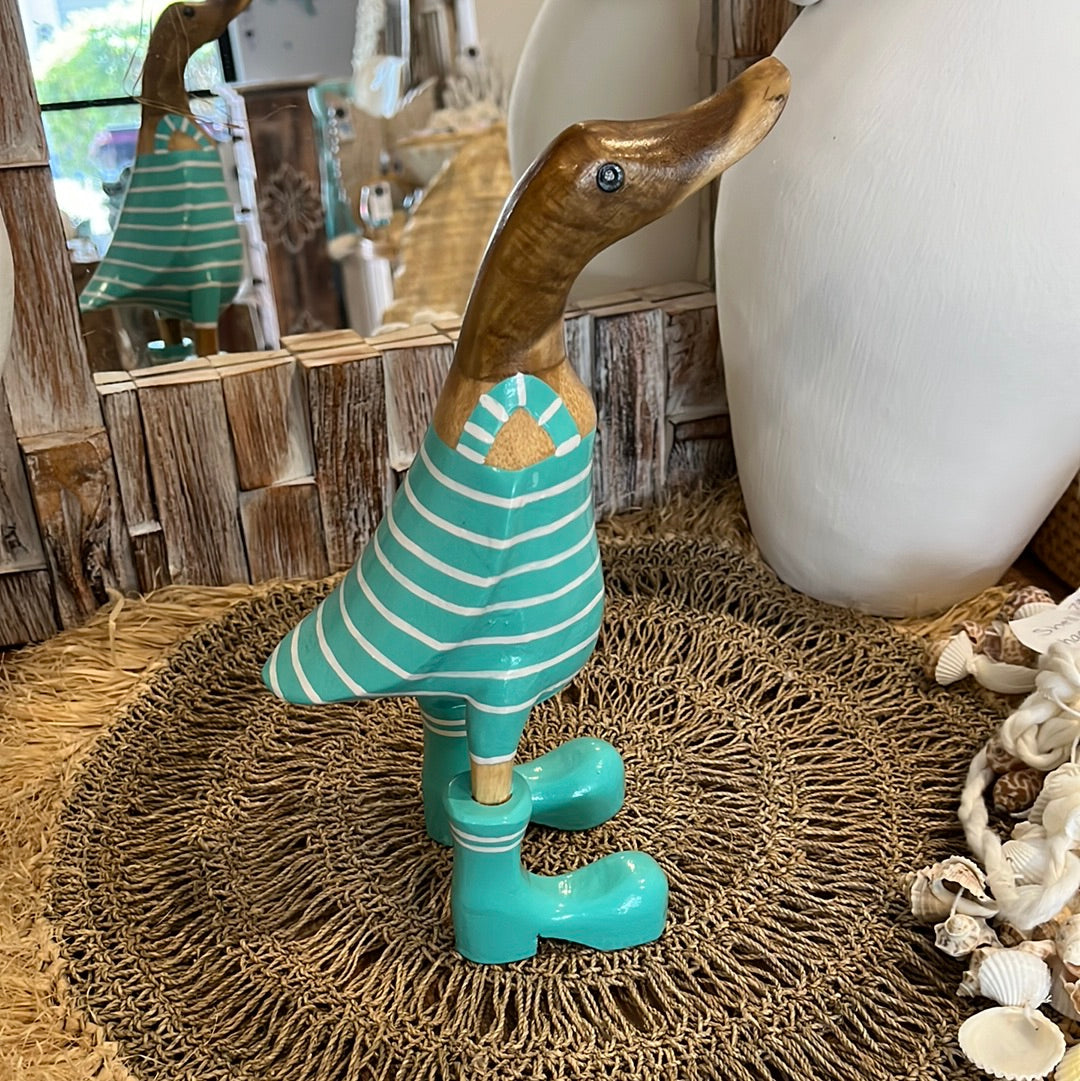 Timber handpainted turquoise striped duck S - Bali Beach Beyond