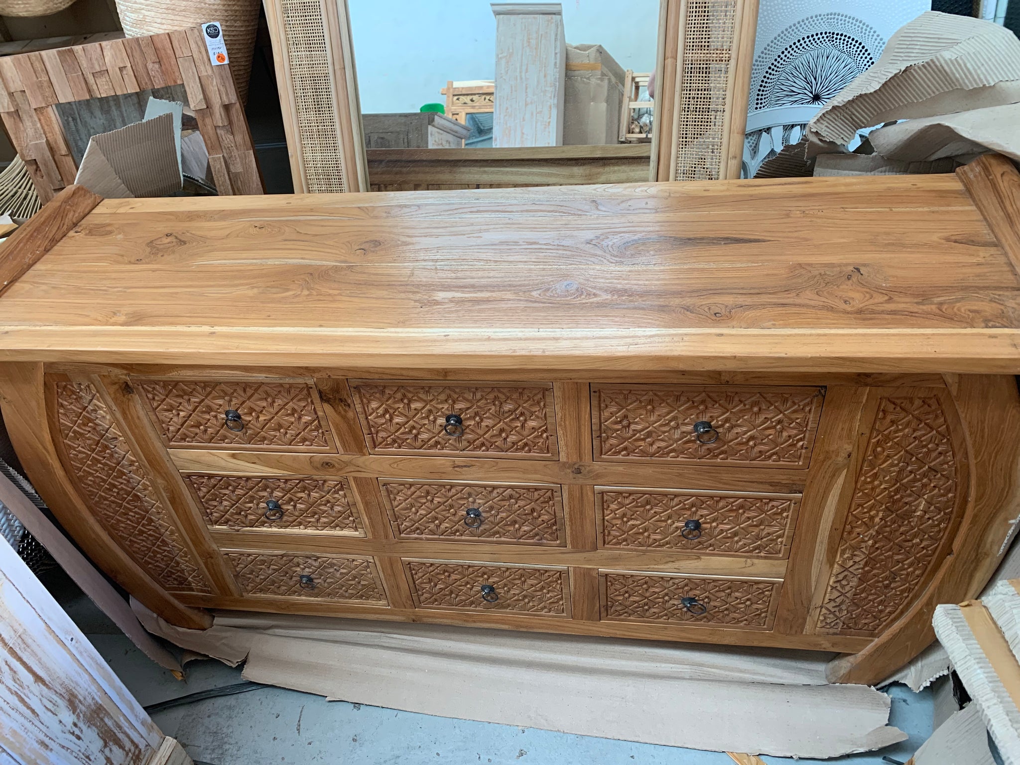 9 drawer carved timber cabinet / sideboard - Bali Beach Beyond