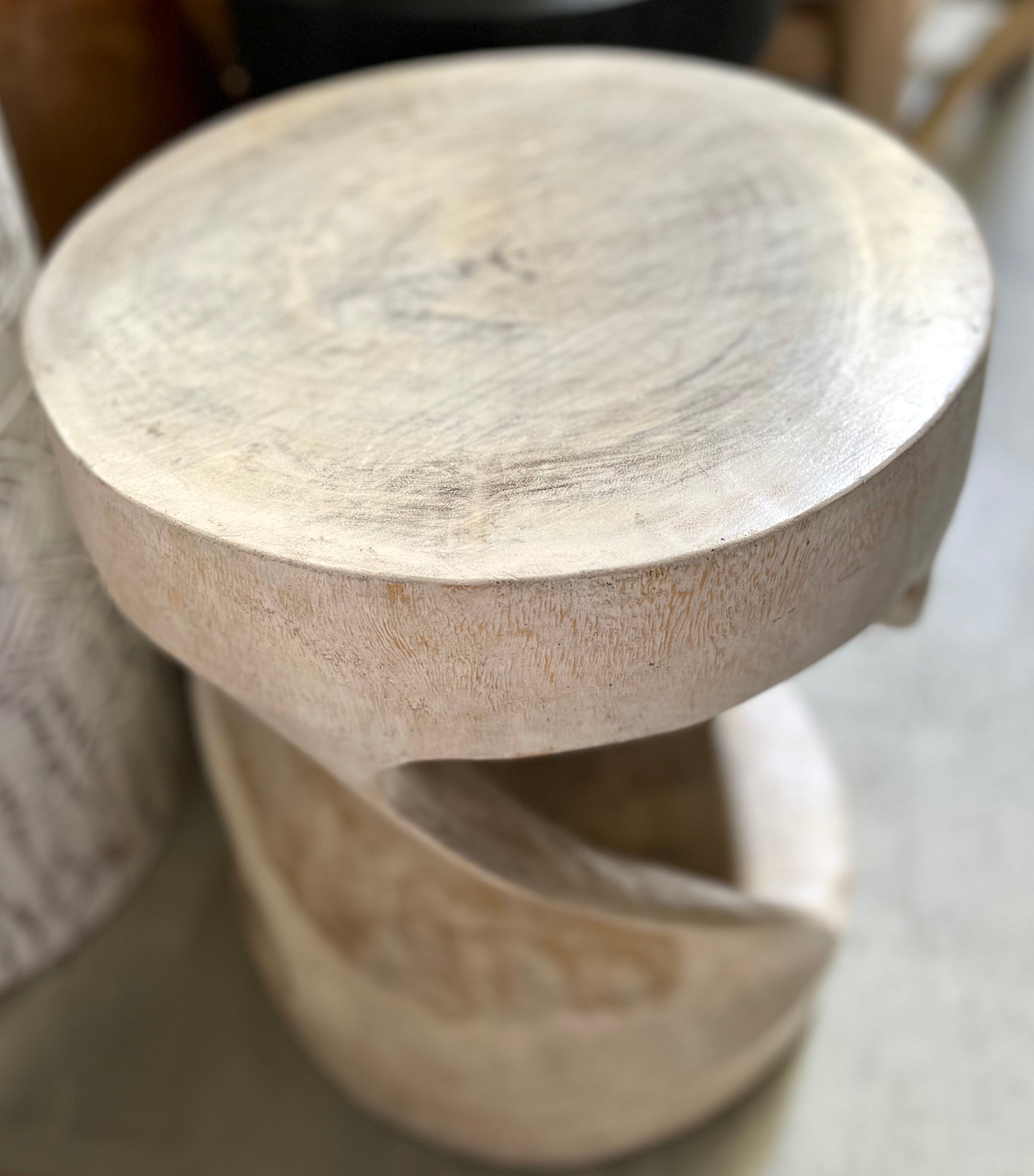 White twisted timber stool / side table - Bali Beach Beyond