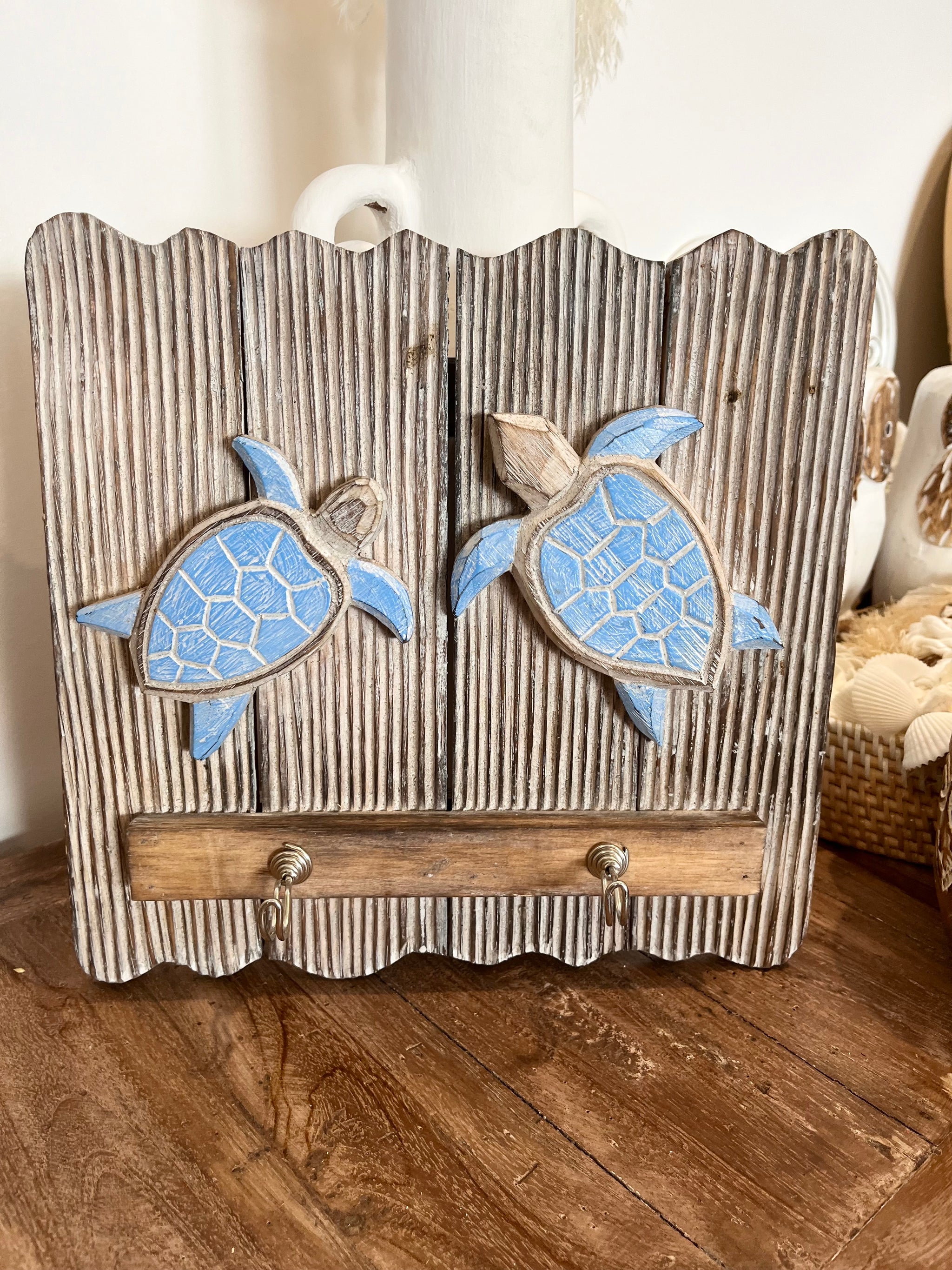 Timber turtle coat rack / hook. Blue turtle - Bali Beach Beyond