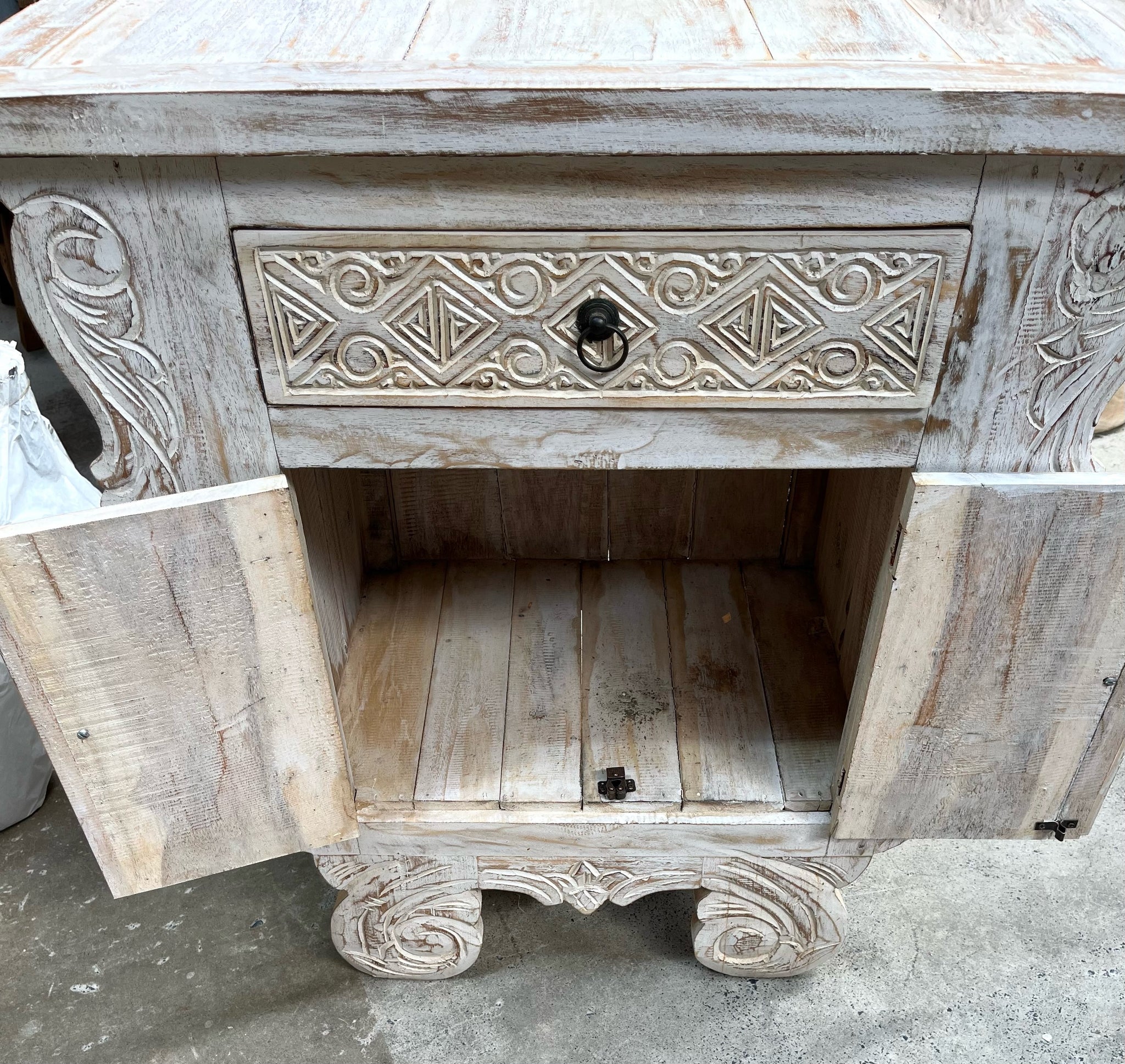 Angled carved Timber sideboard - Bali Beach Beyond