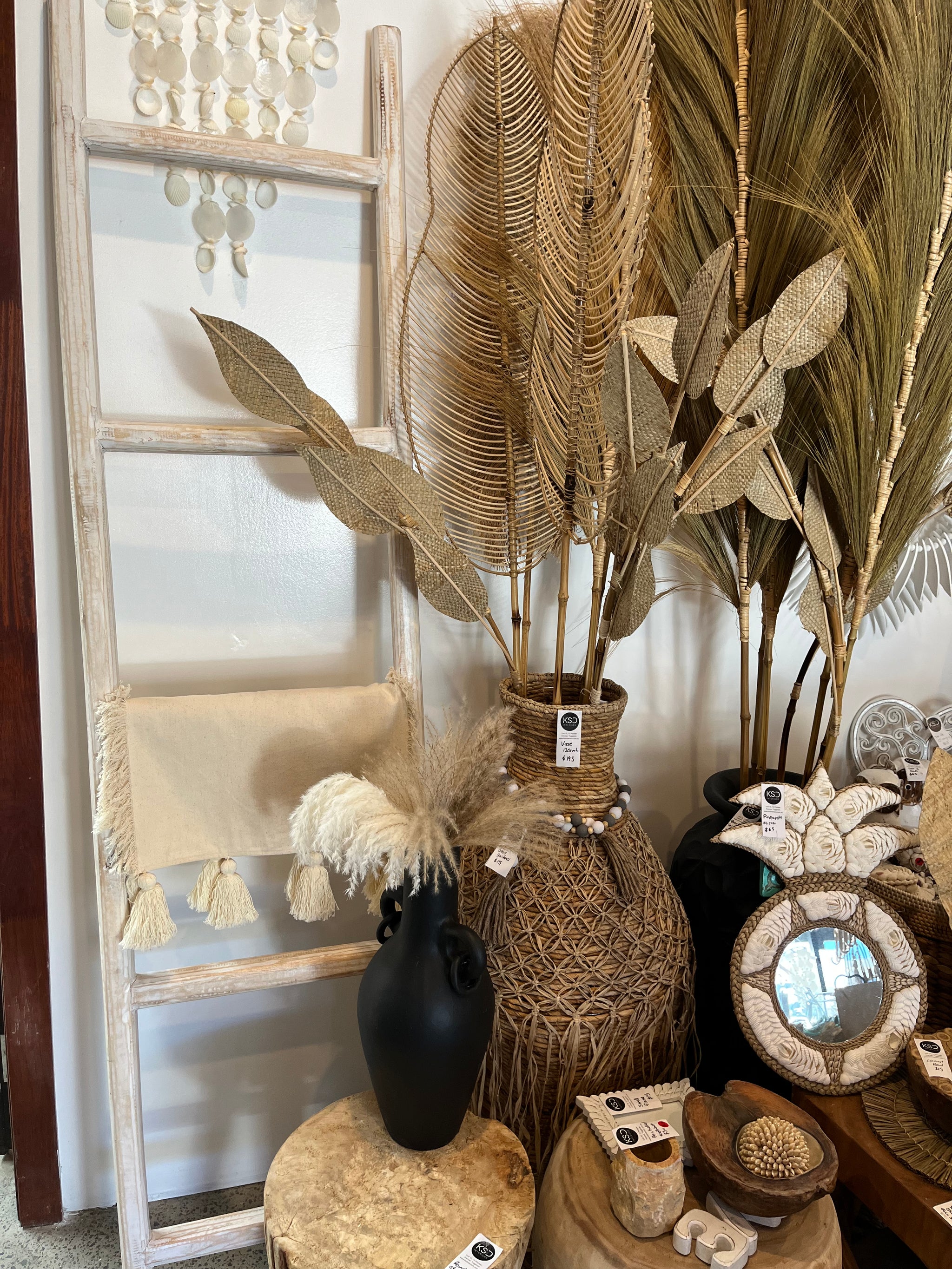 Decorative timber ladder. Rustic white - Bali Beach Beyond