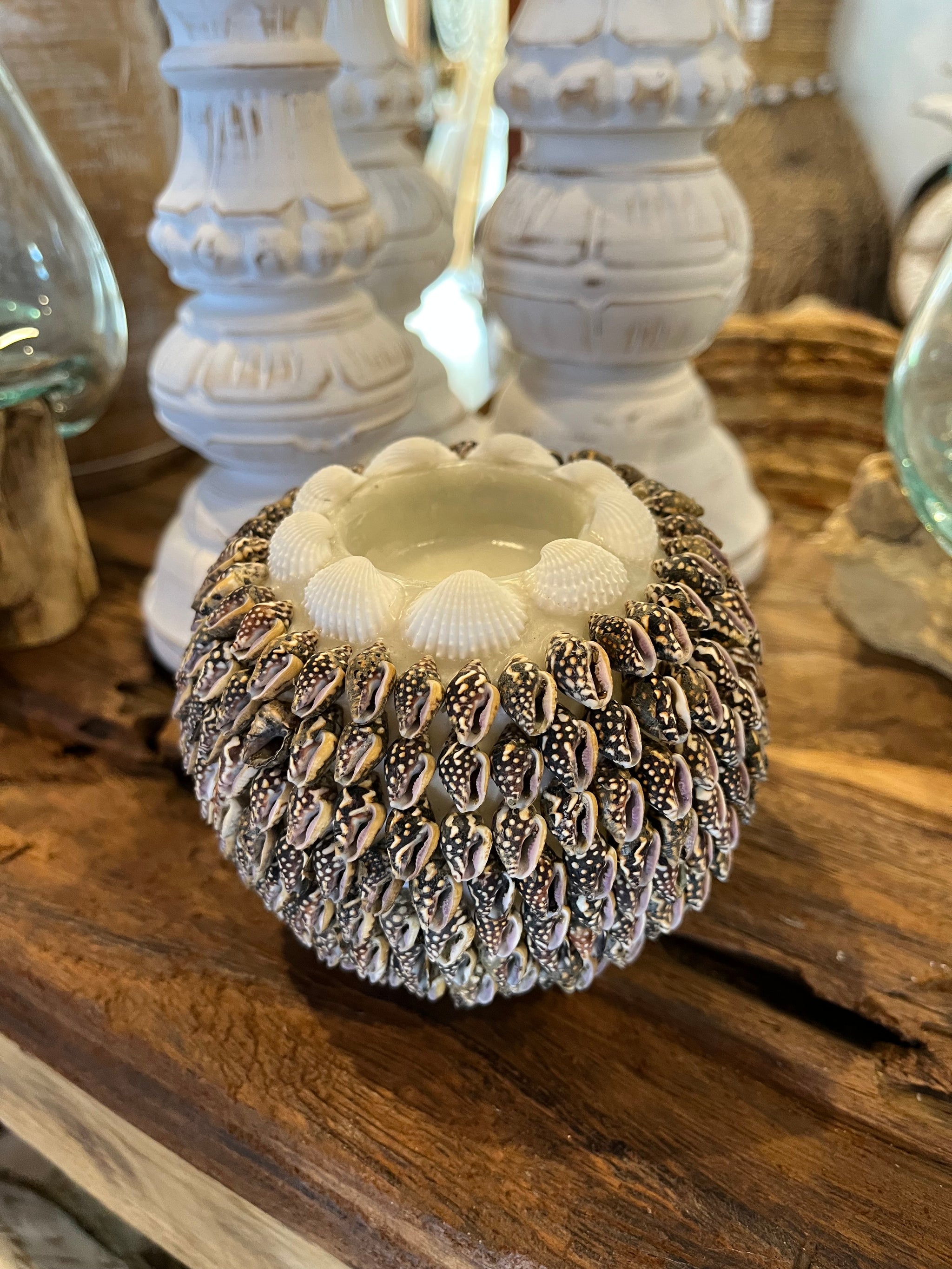 Dark shell tea light / candle holder - large - Bali Beach Beyond