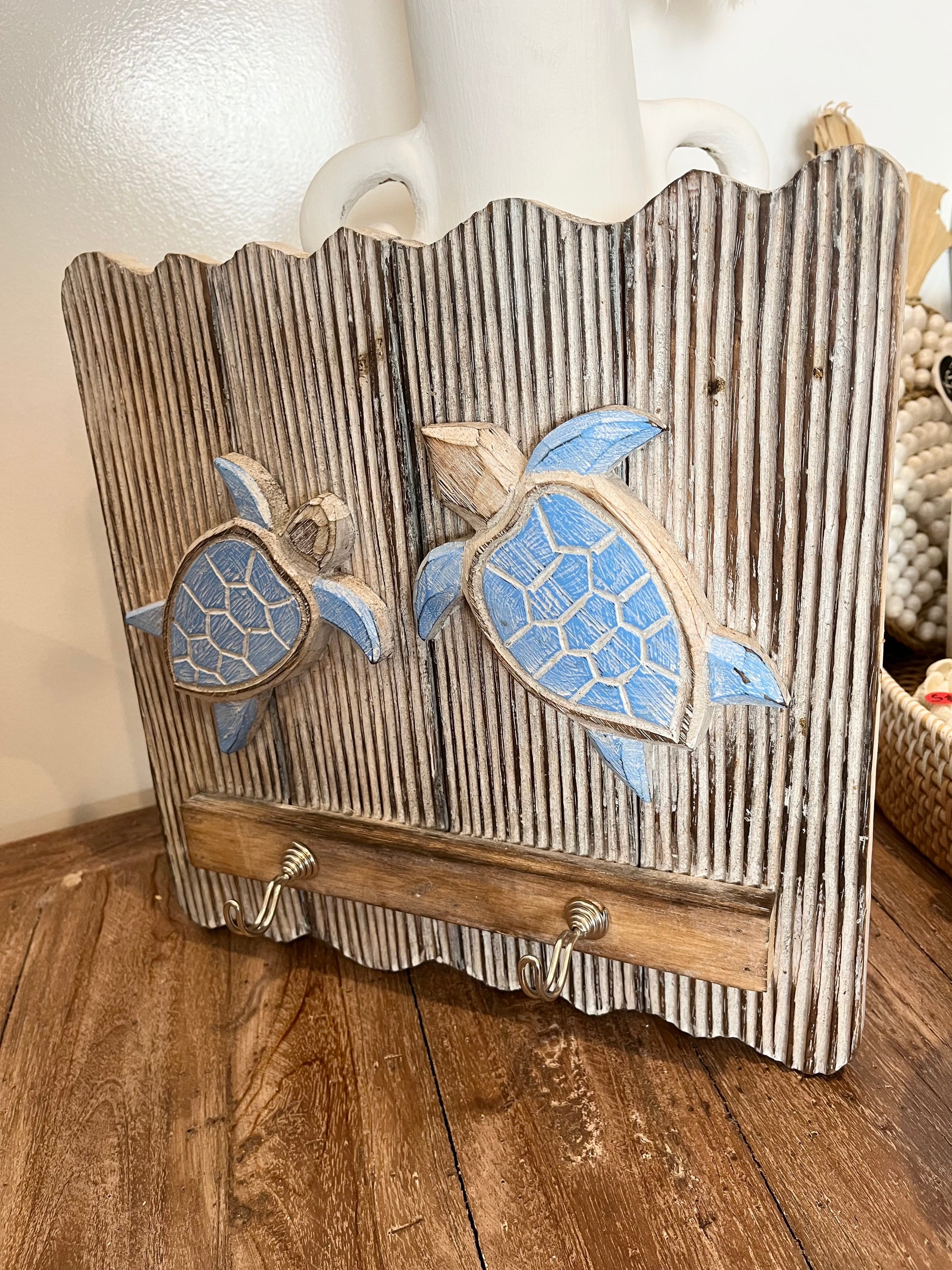 Timber turtle coat rack / hook. Blue turtle - Bali Beach Beyond