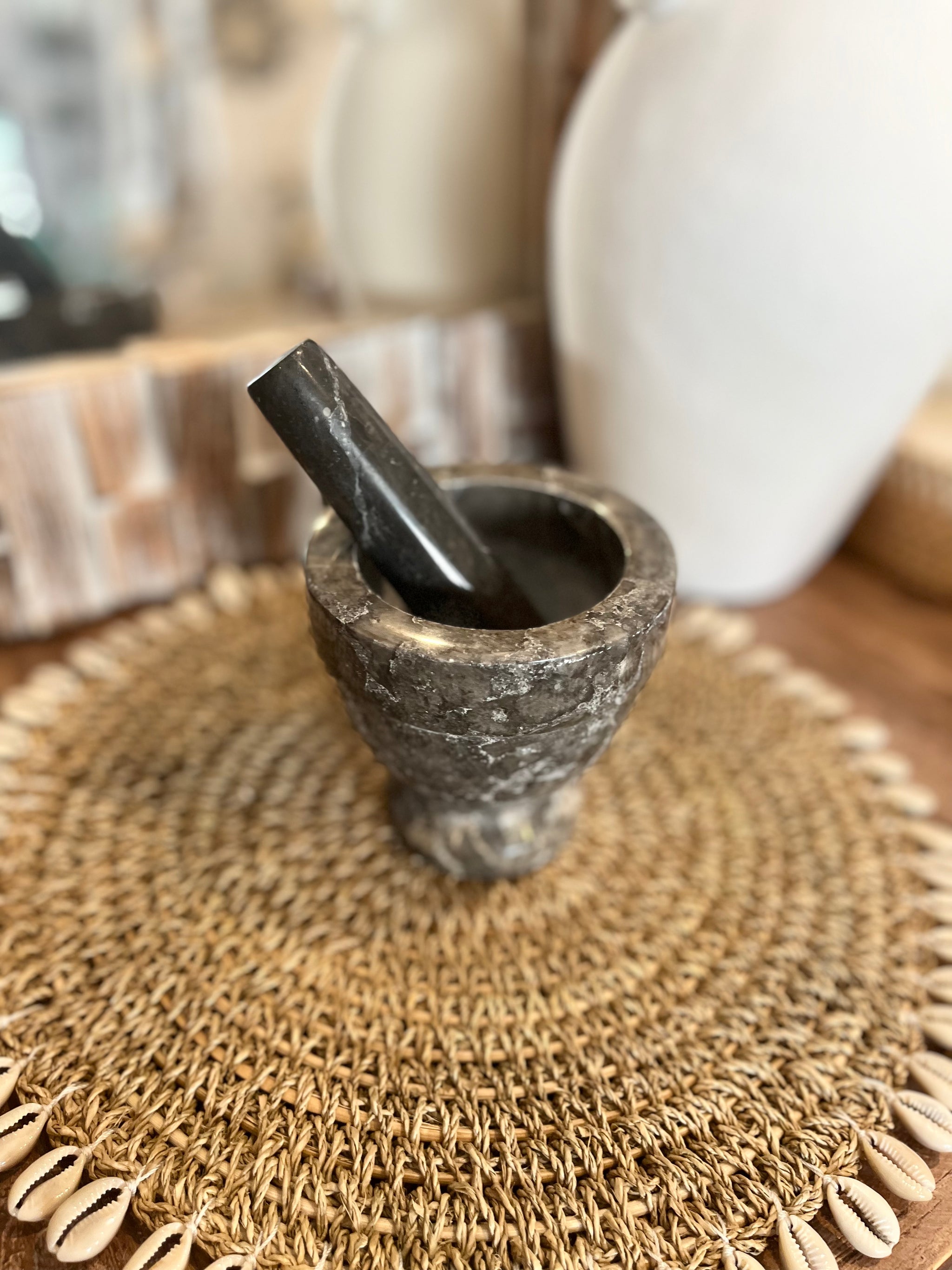 Black marble mortar and pestle - Bali Beach Beyond