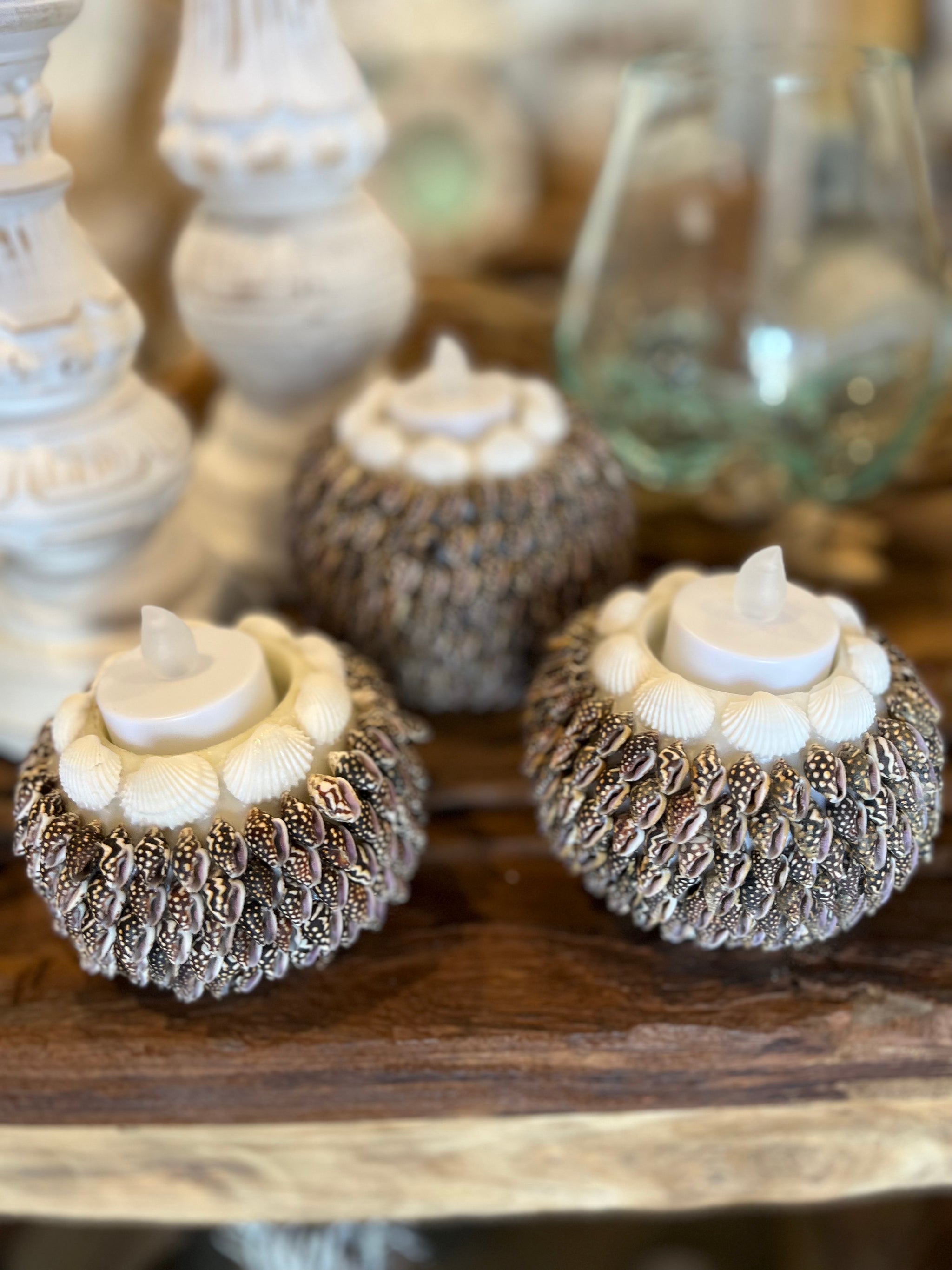 Set 3 dark shell tea light / candle holder - Bali Beach Beyond