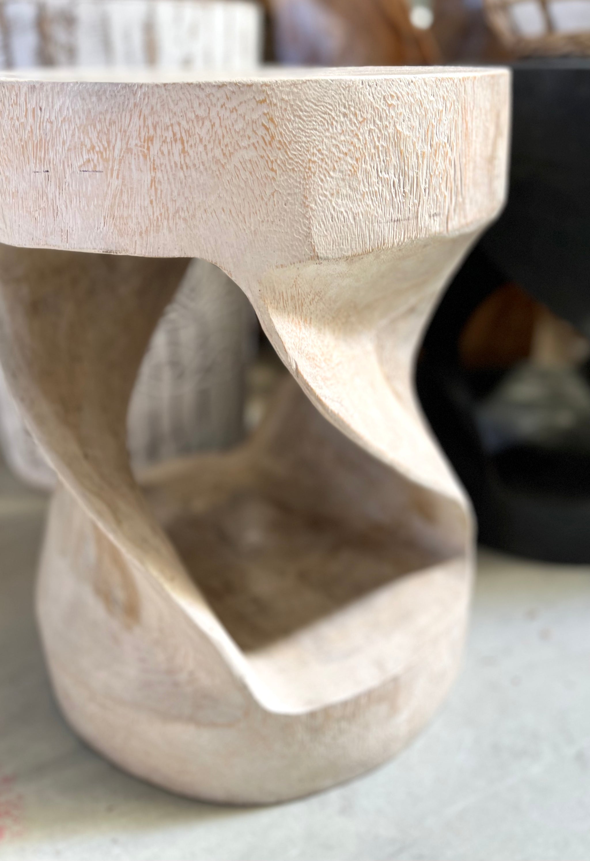 White twisted timber stool / side table - Bali Beach Beyond