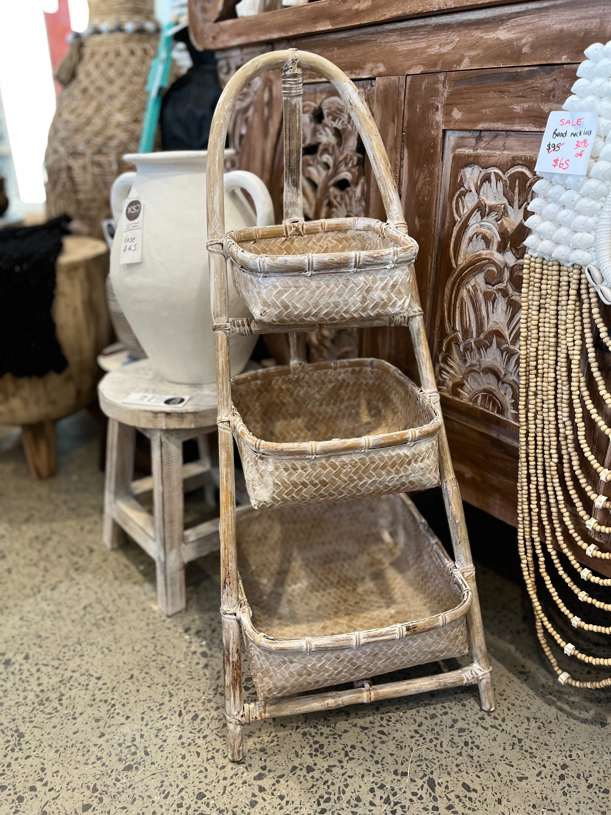 White wash 3 tier baskets - Bali Beach Beyond