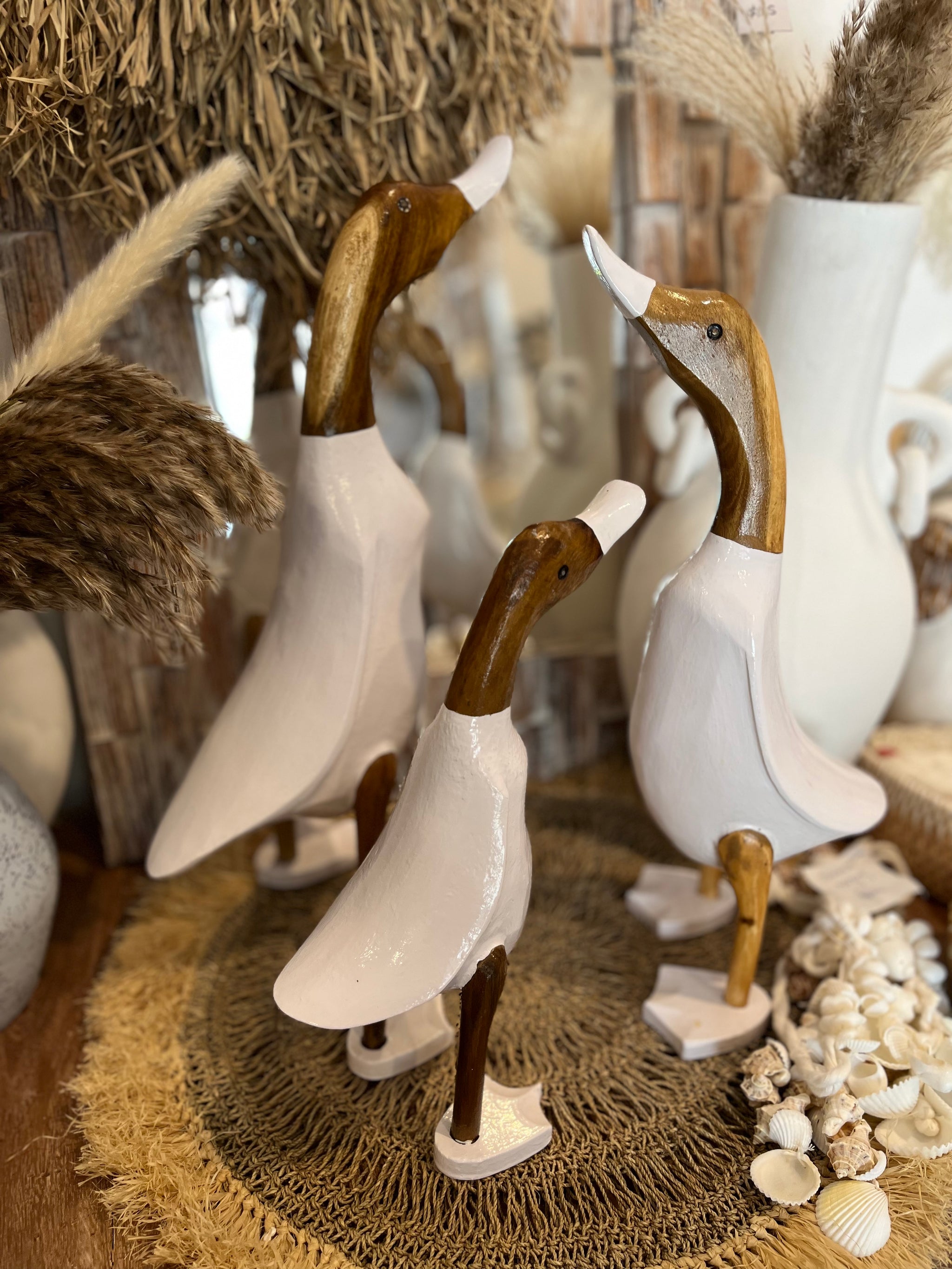 Set 3 Timber handpainted white ducks - Bali Beach Beyond