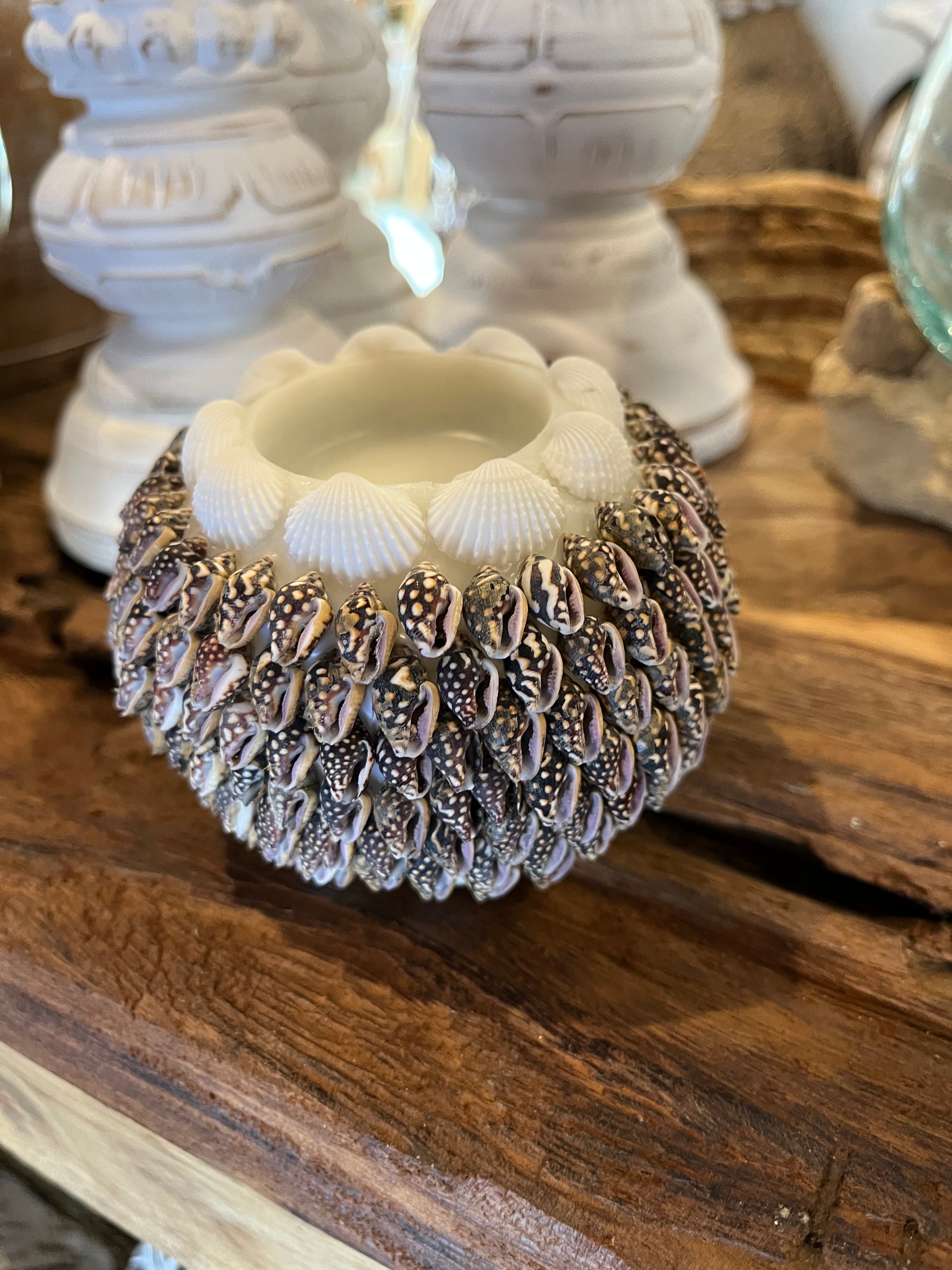 Dark shell tea light / candle holder - medium - Bali Beach Beyond