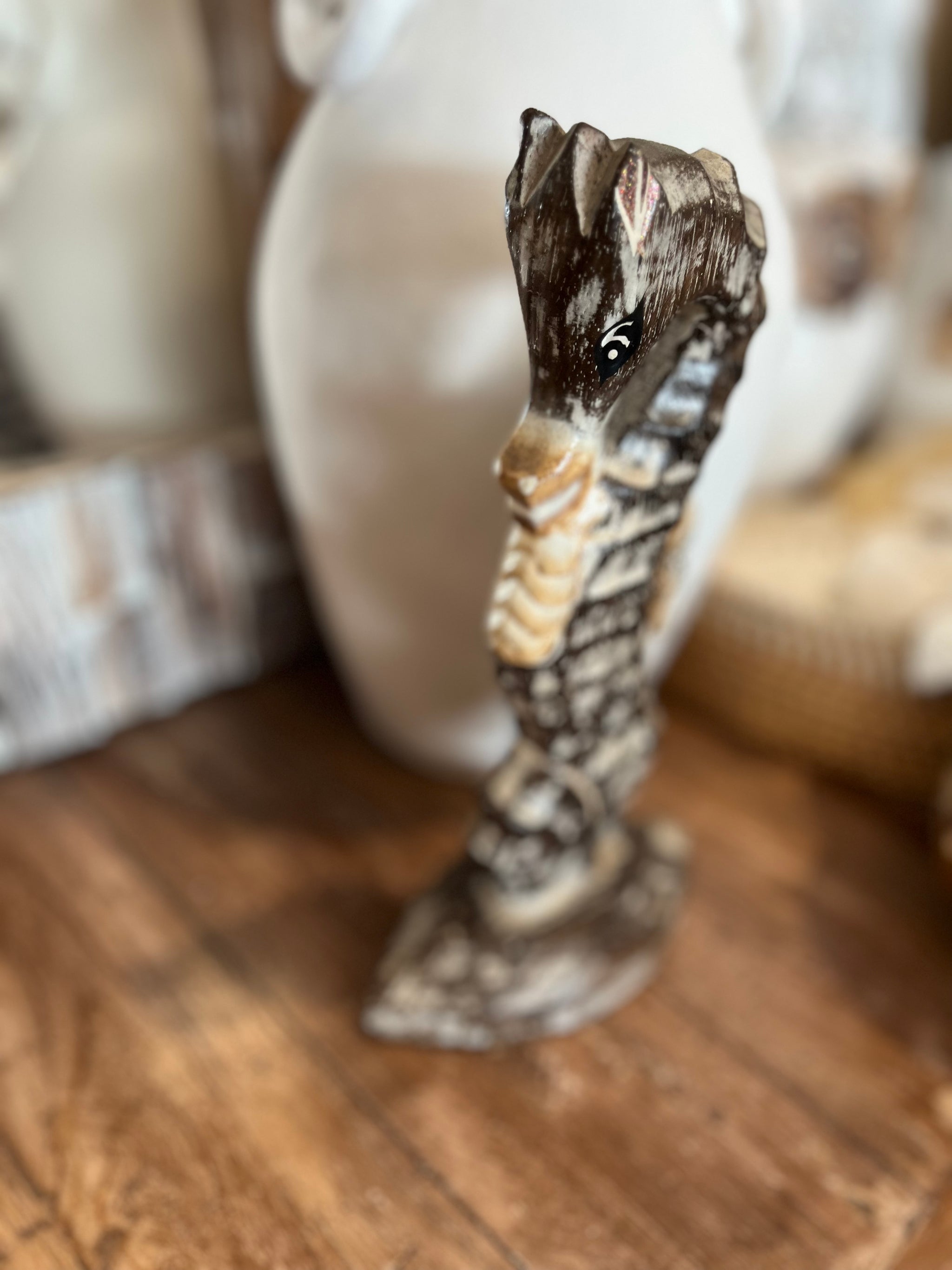 Handpainted brown timber seahorse - Bali Beach Beyond
