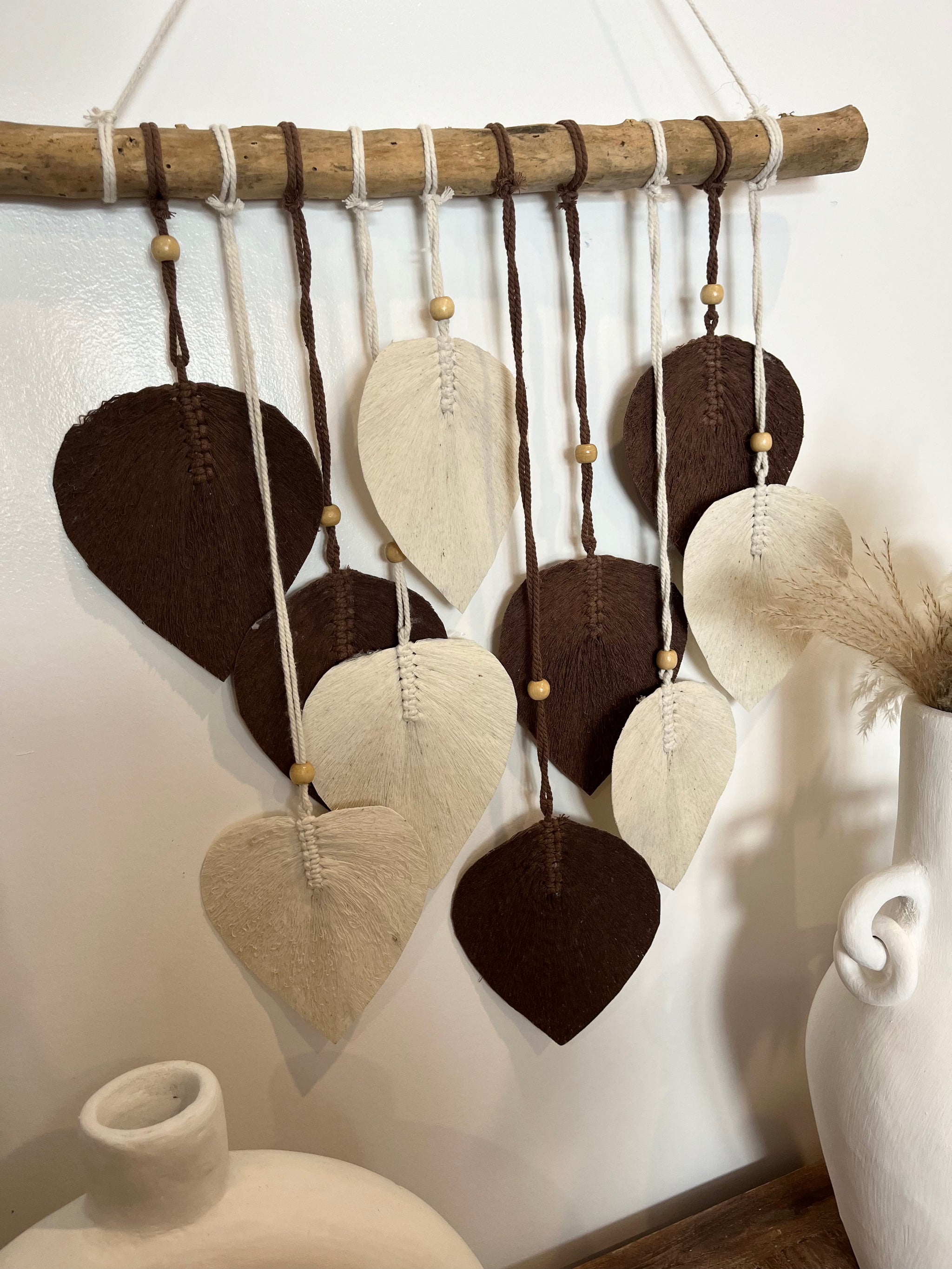 Macrame leaf wall hanging. Brown and natural . - Bali Beach Beyond