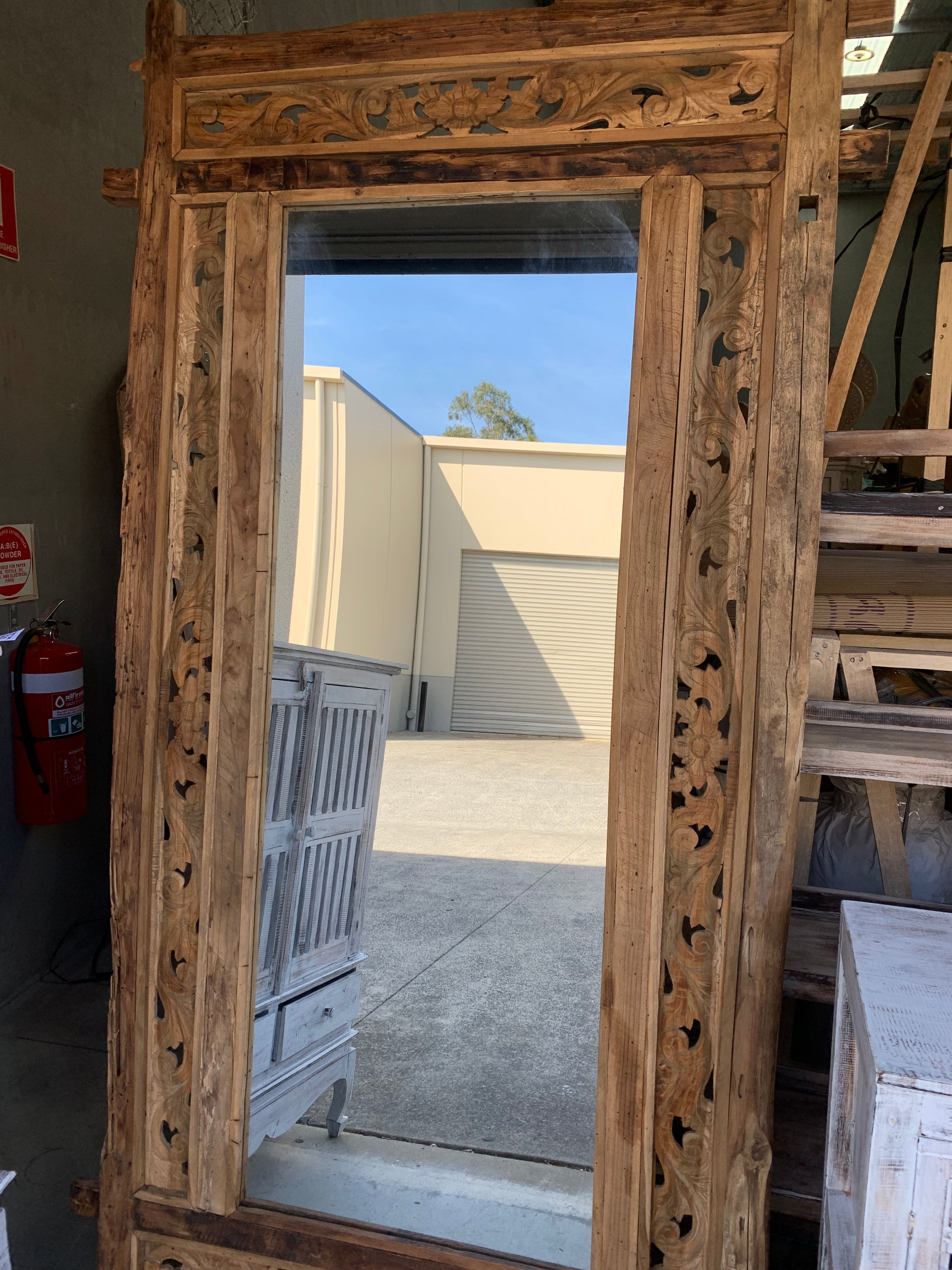 Floor Mirror. Large Recycled timber mirror.  Hand Carved. - Bali Beach Beyond