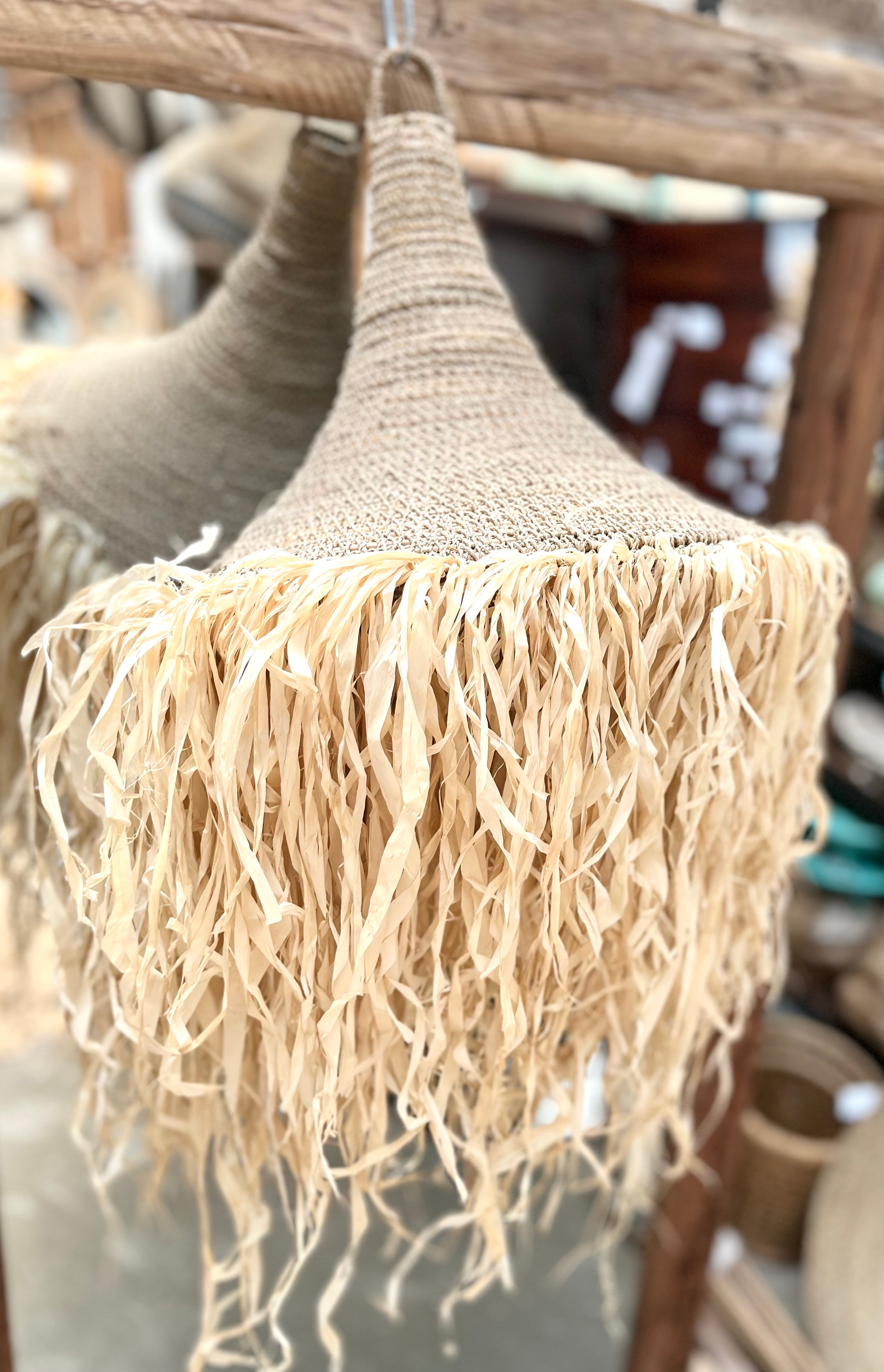Woven light pendant with raffia - Bali Beach Beyond