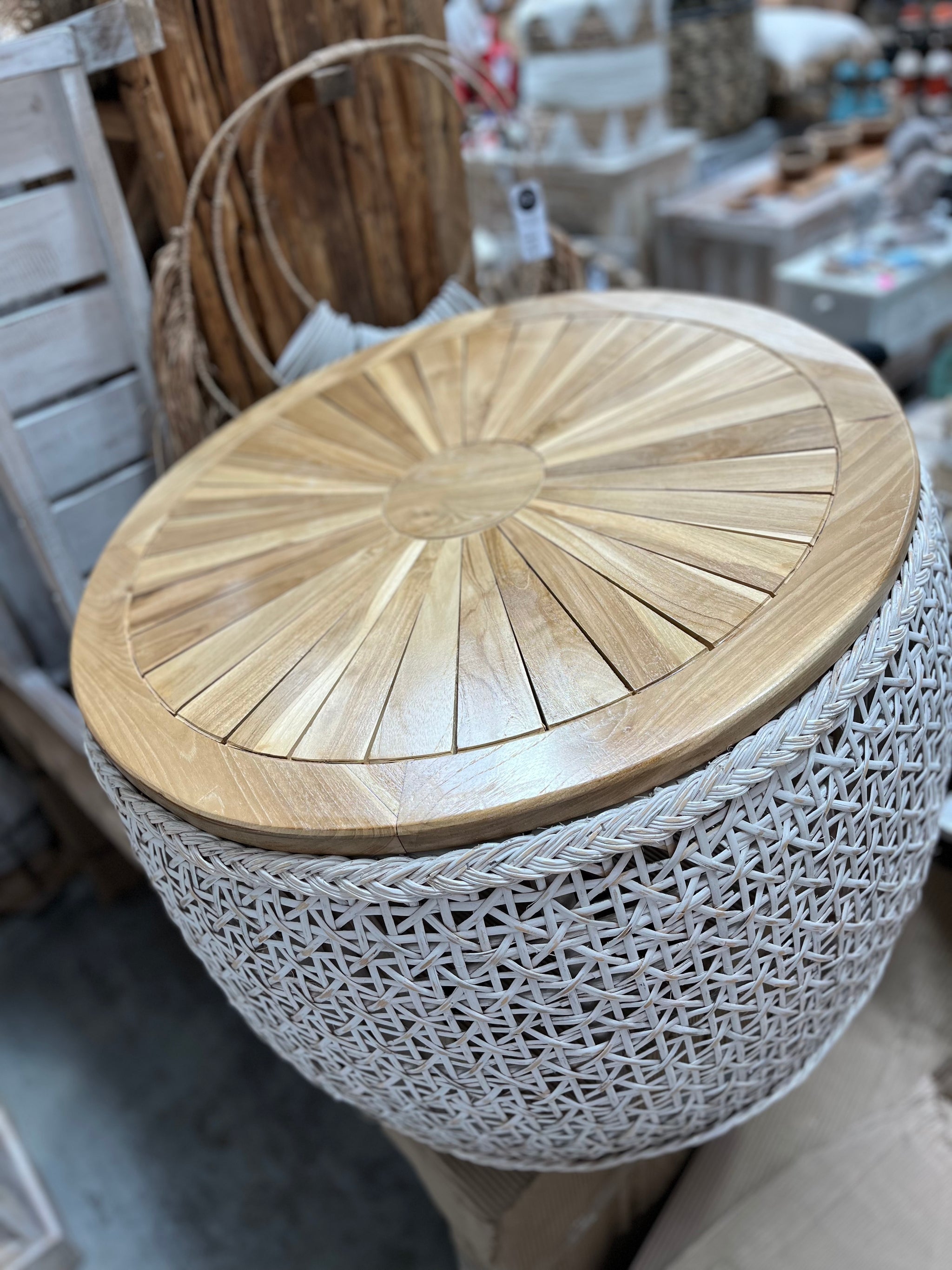 White rattan and natural timber top coffee table - Bali Beach Beyond