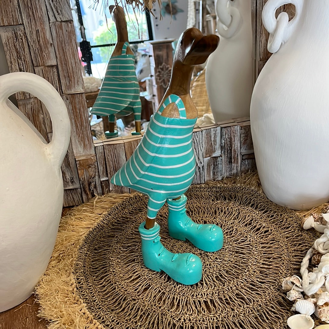 Timber handpainted turquoise striped duck M - Bali Beach Beyond