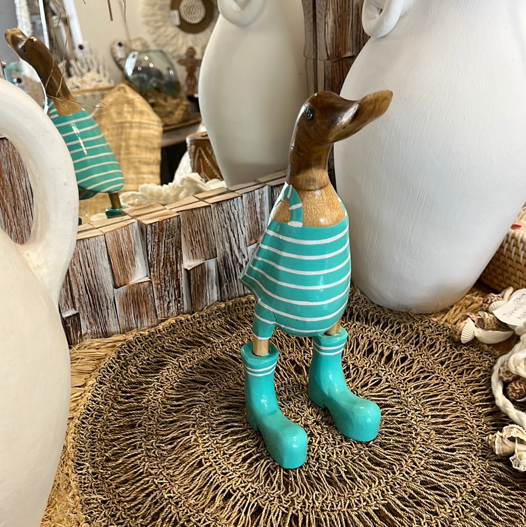 Timber handpainted turquoise striped duck S - Bali Beach Beyond
