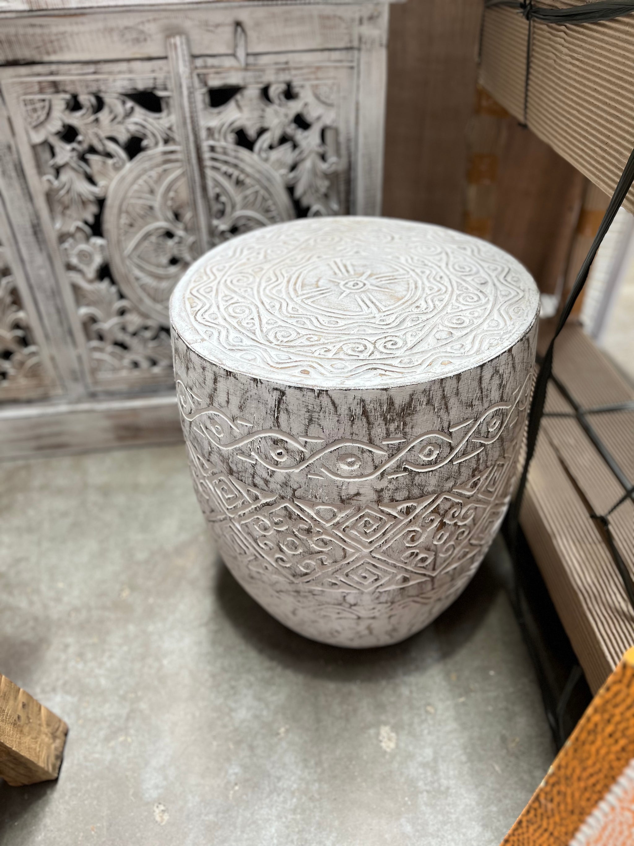 Timber carved stool / side table/ coffee table - Bali Beach Beyond