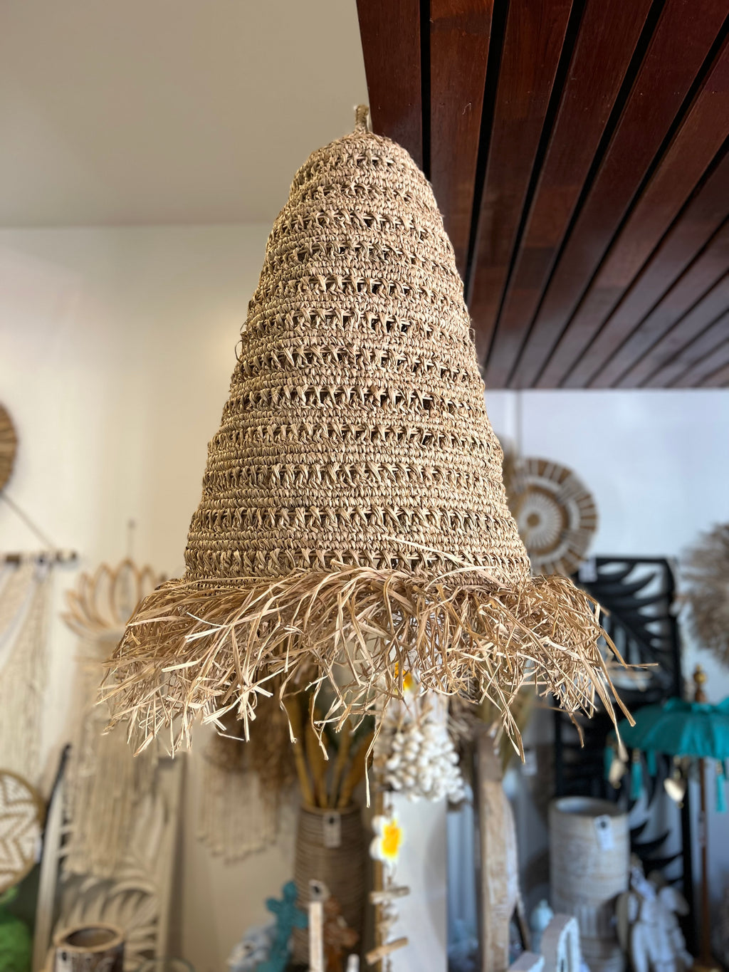 Woven light pendant natural  - raffia  L - Bali Beach Beyond