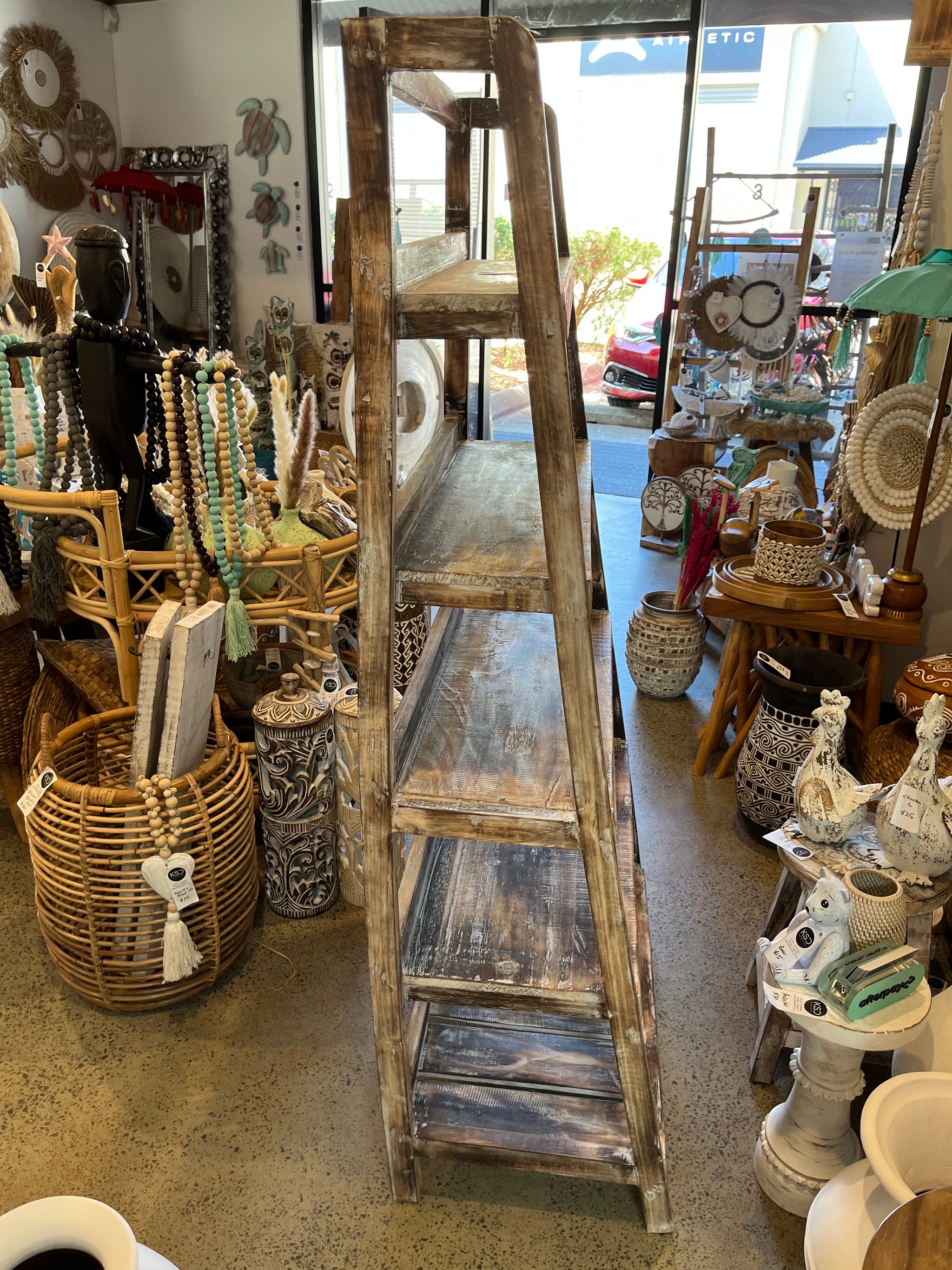 Angled Timber bookcase. Brown - Bali Beach Beyond