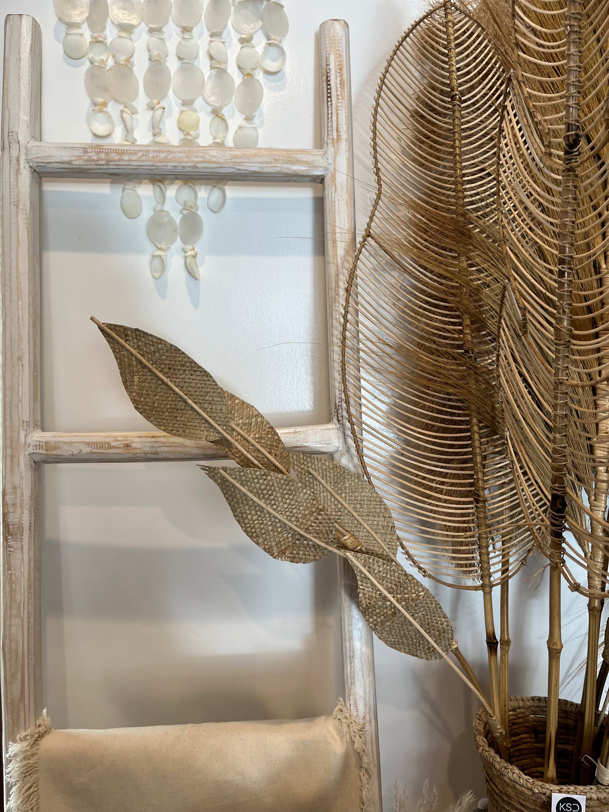 Decorative timber ladder. Rustic white - Bali Beach Beyond