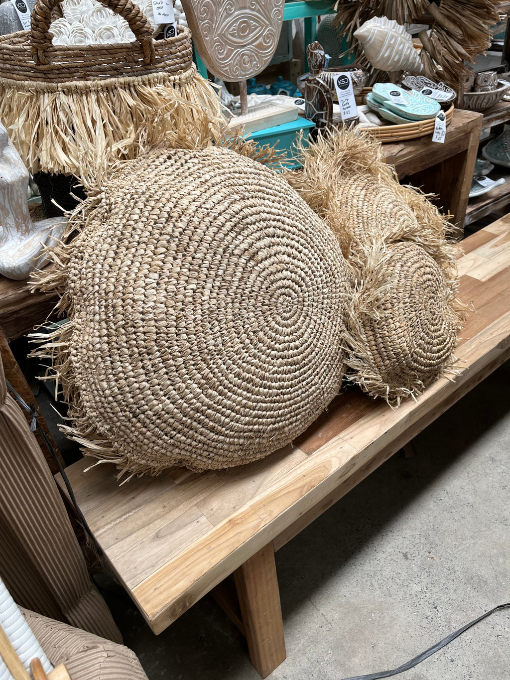 Round raffia cushion and insert - Bali Beach Beyond