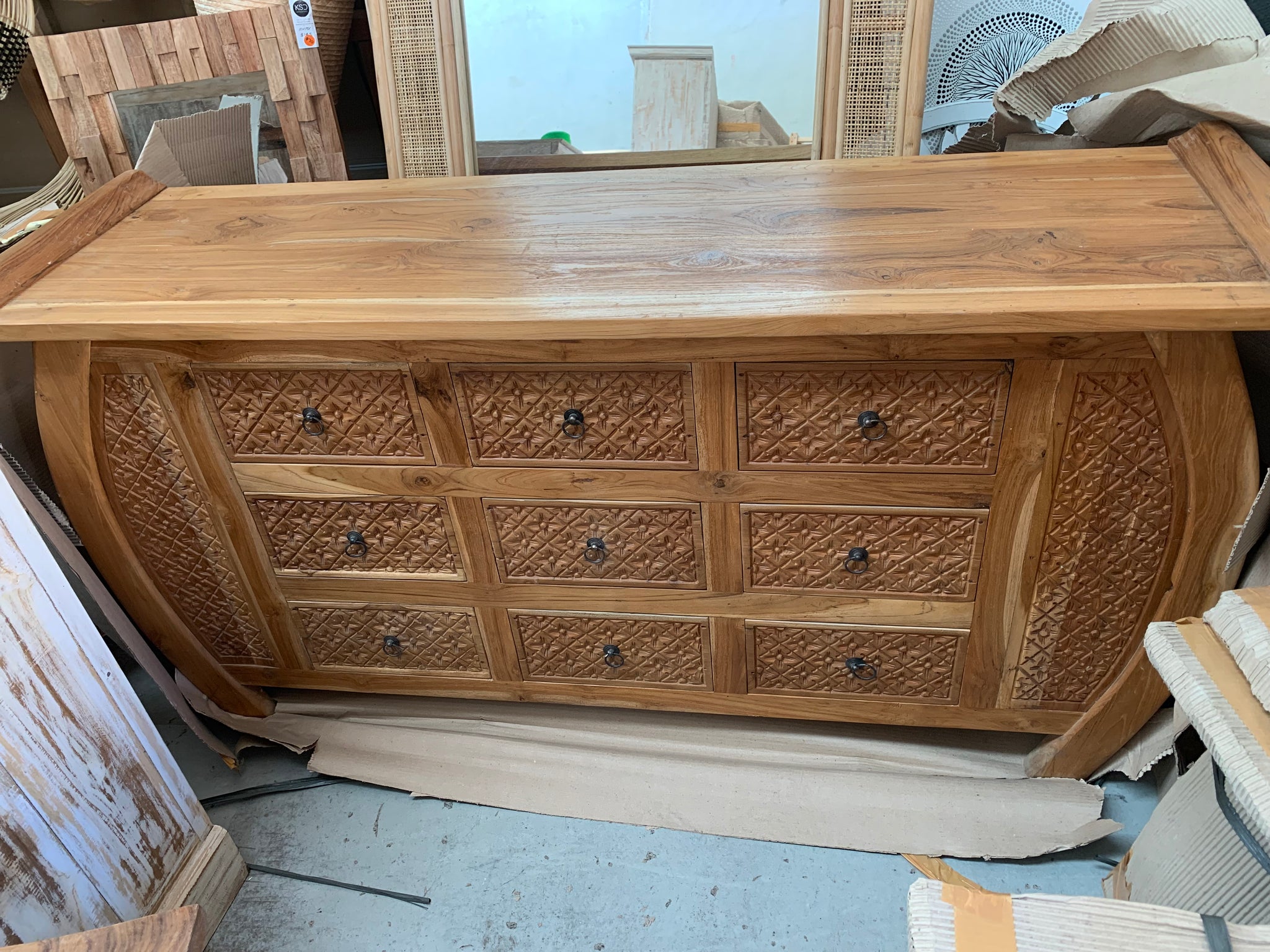 9 drawer carved timber cabinet / sideboard - Bali Beach Beyond