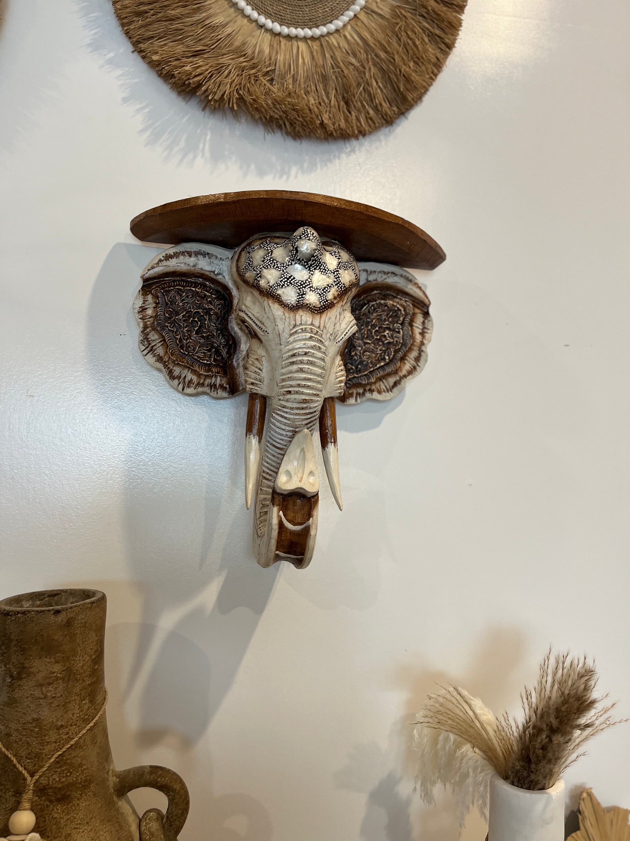 Rustic white timber elephant shelf - Bali Beach Beyond