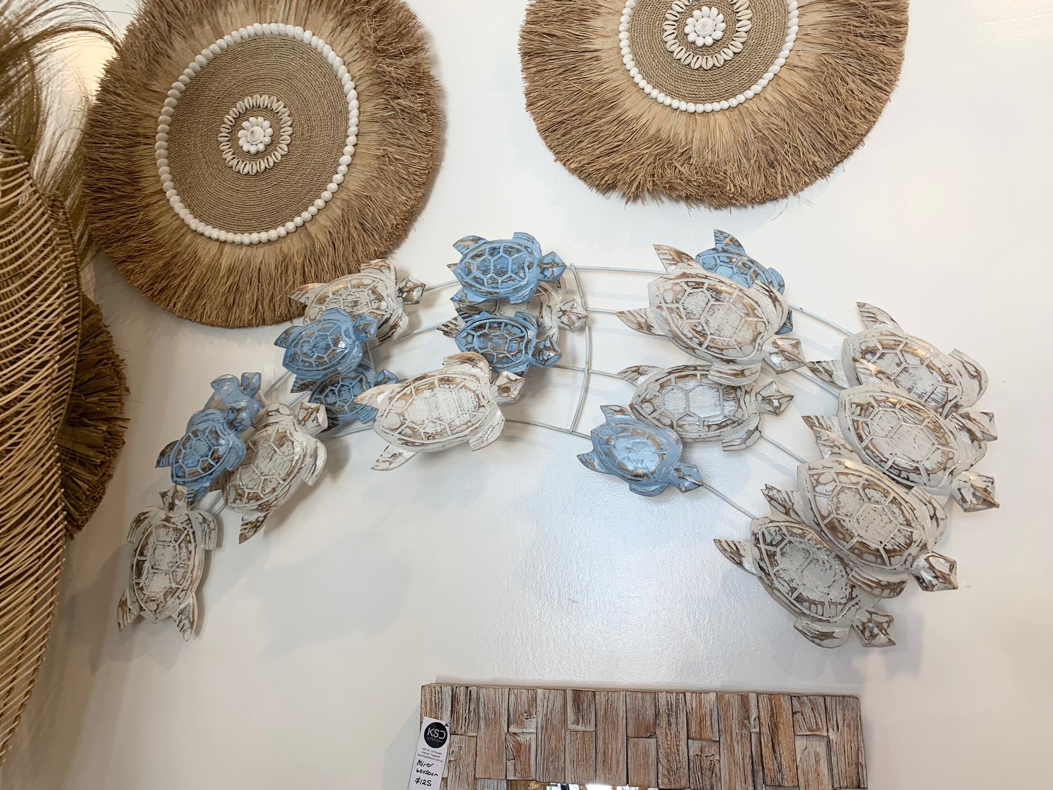 Blue and white timber turtle large wall hanging - Bali Beach Beyond