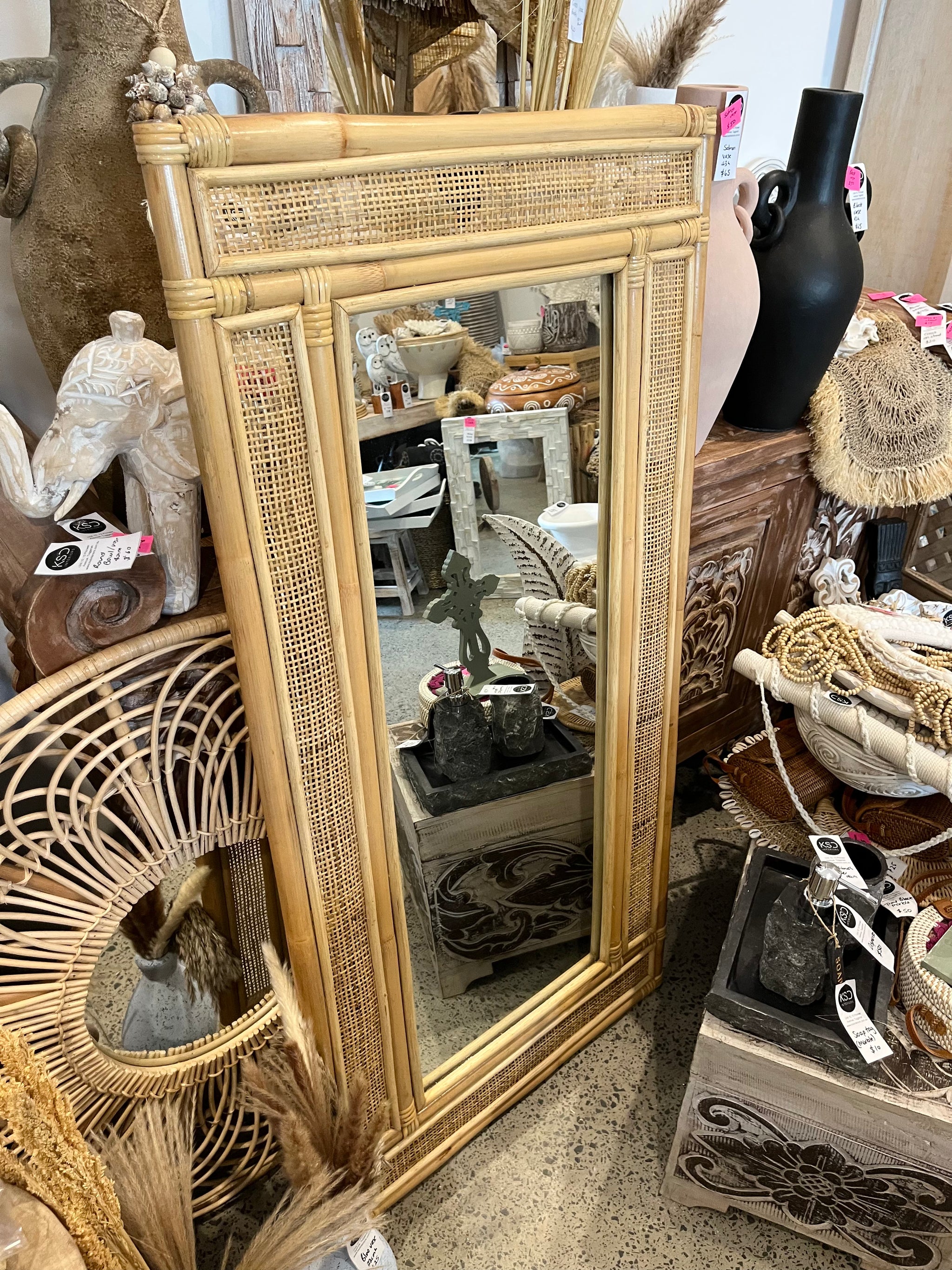 Rattan rectangular mirror. - Bali Beach Beyond