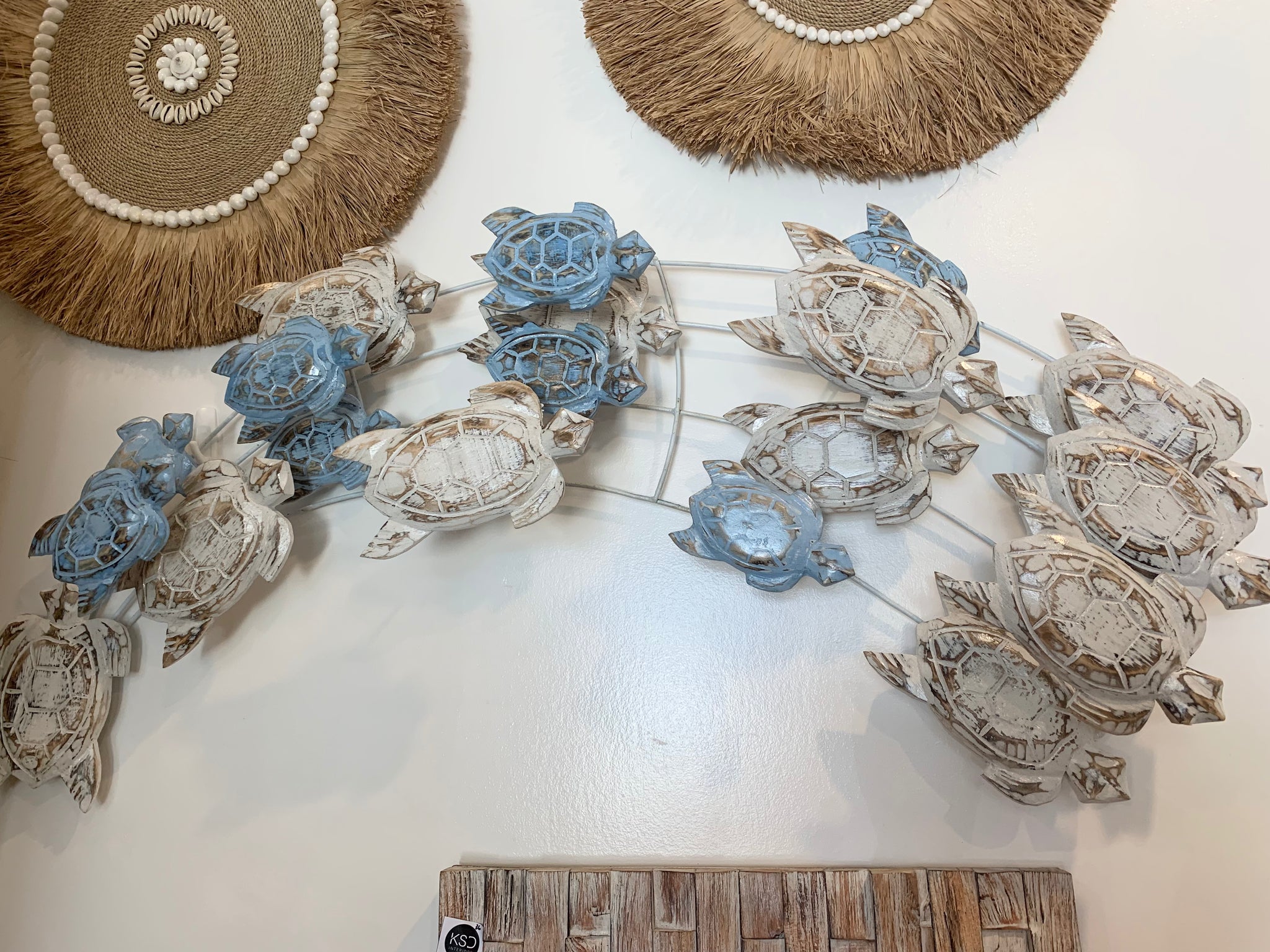 Blue and white timber turtle large wall hanging - Bali Beach Beyond