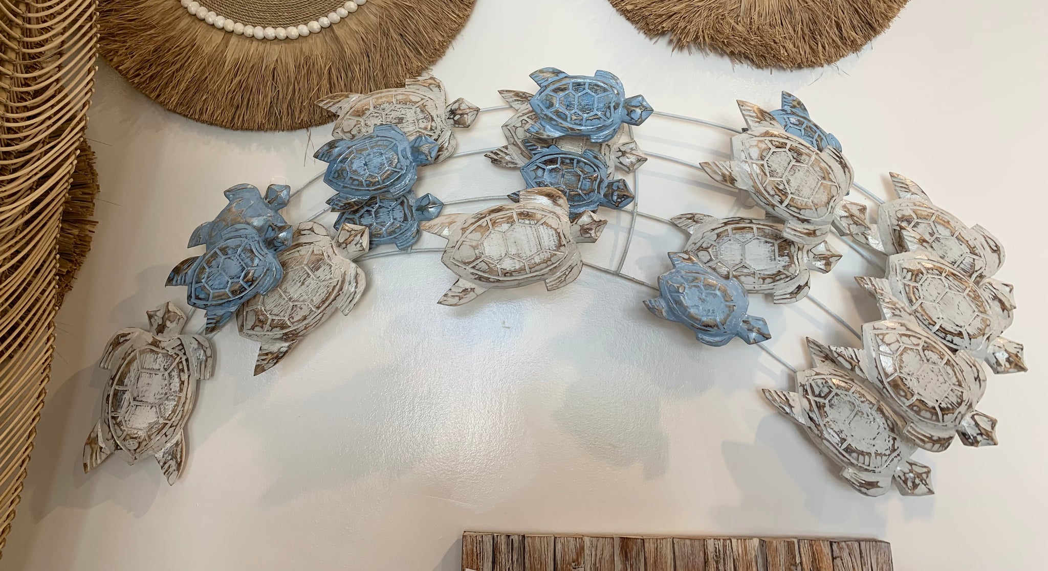 Blue and white timber turtle large wall hanging - Bali Beach Beyond