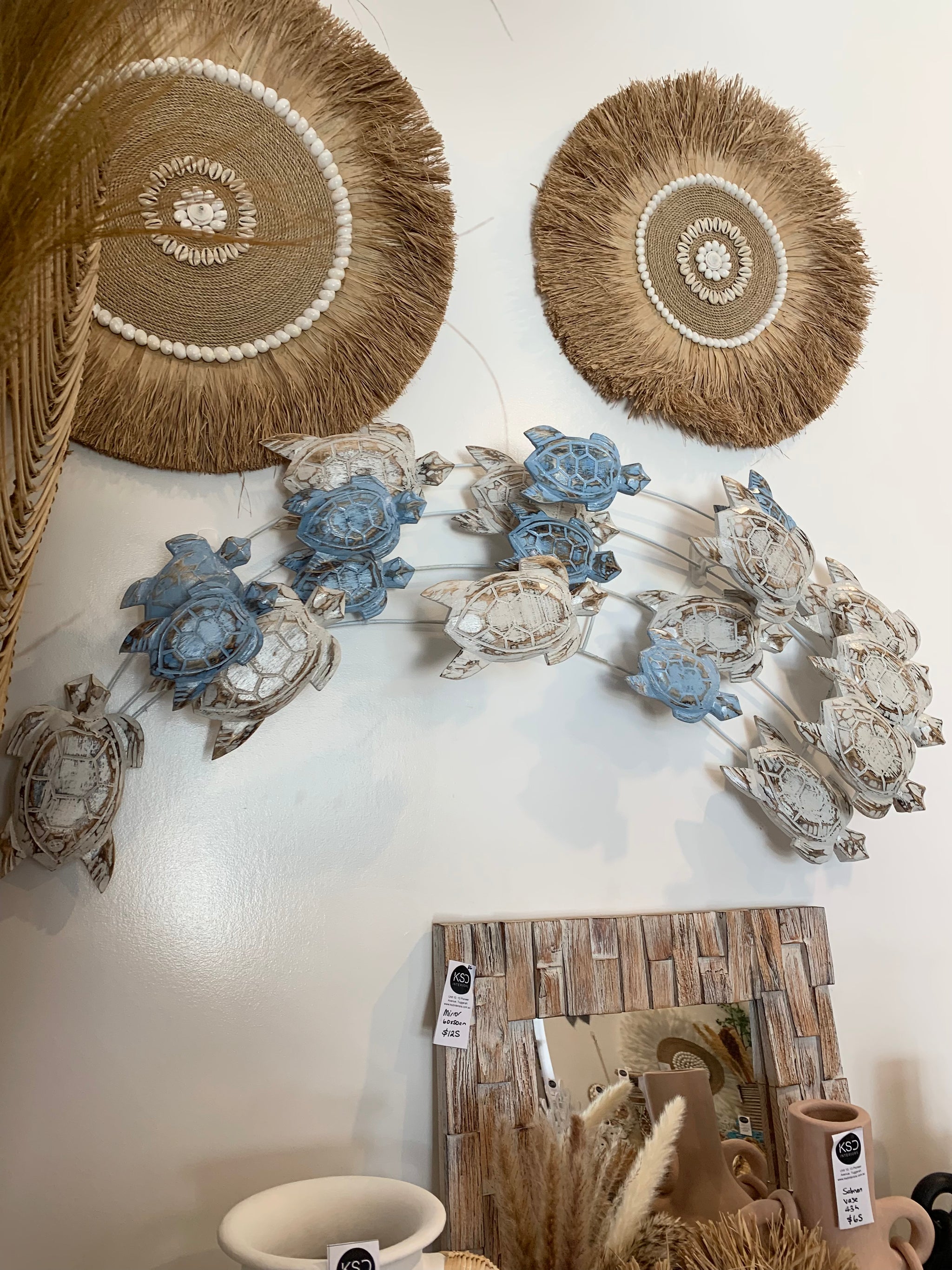 Blue and white timber turtle large wall hanging - Bali Beach Beyond