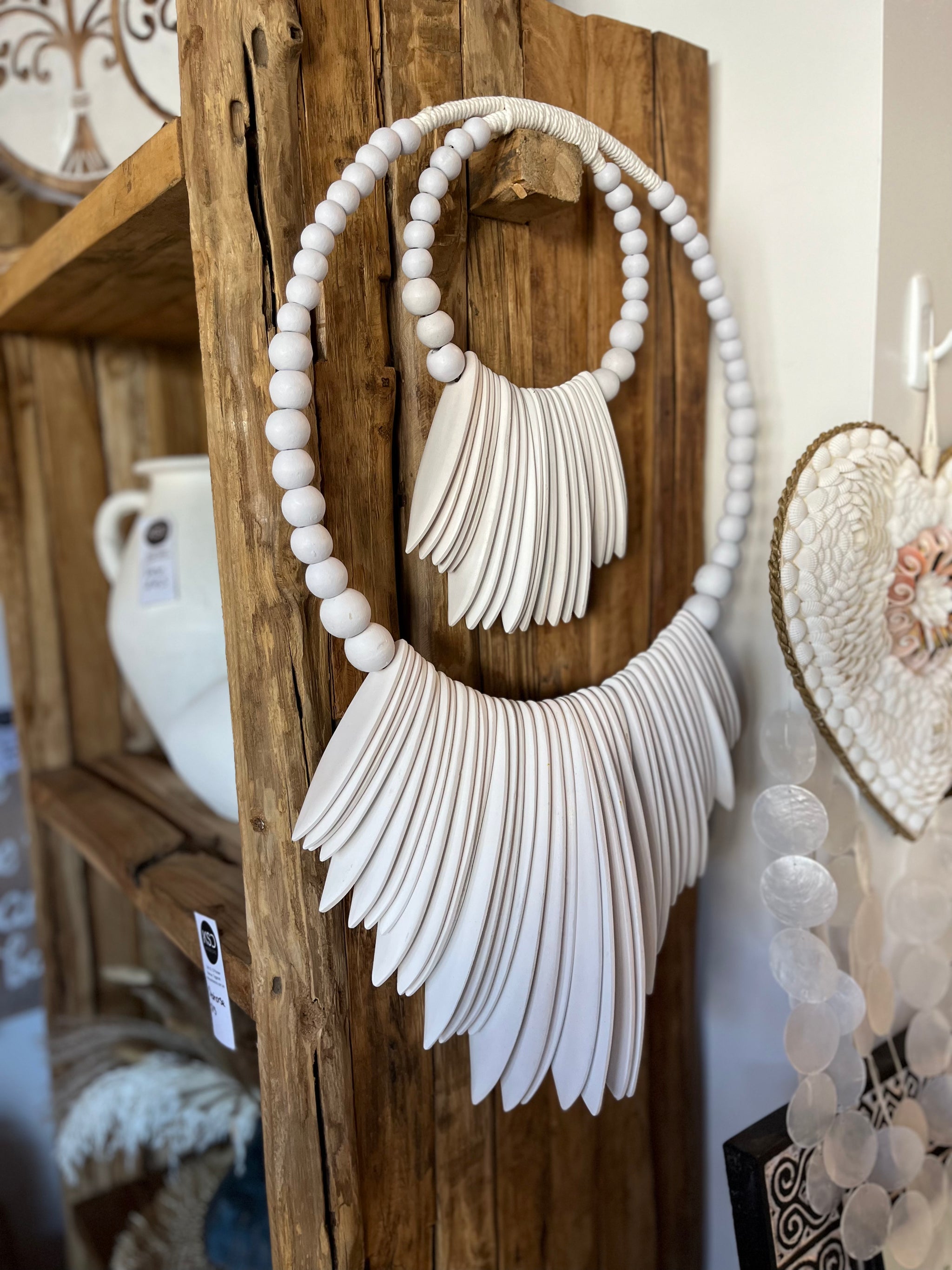 2 tier white wall hanging. Timber. - Bali Beach Beyond