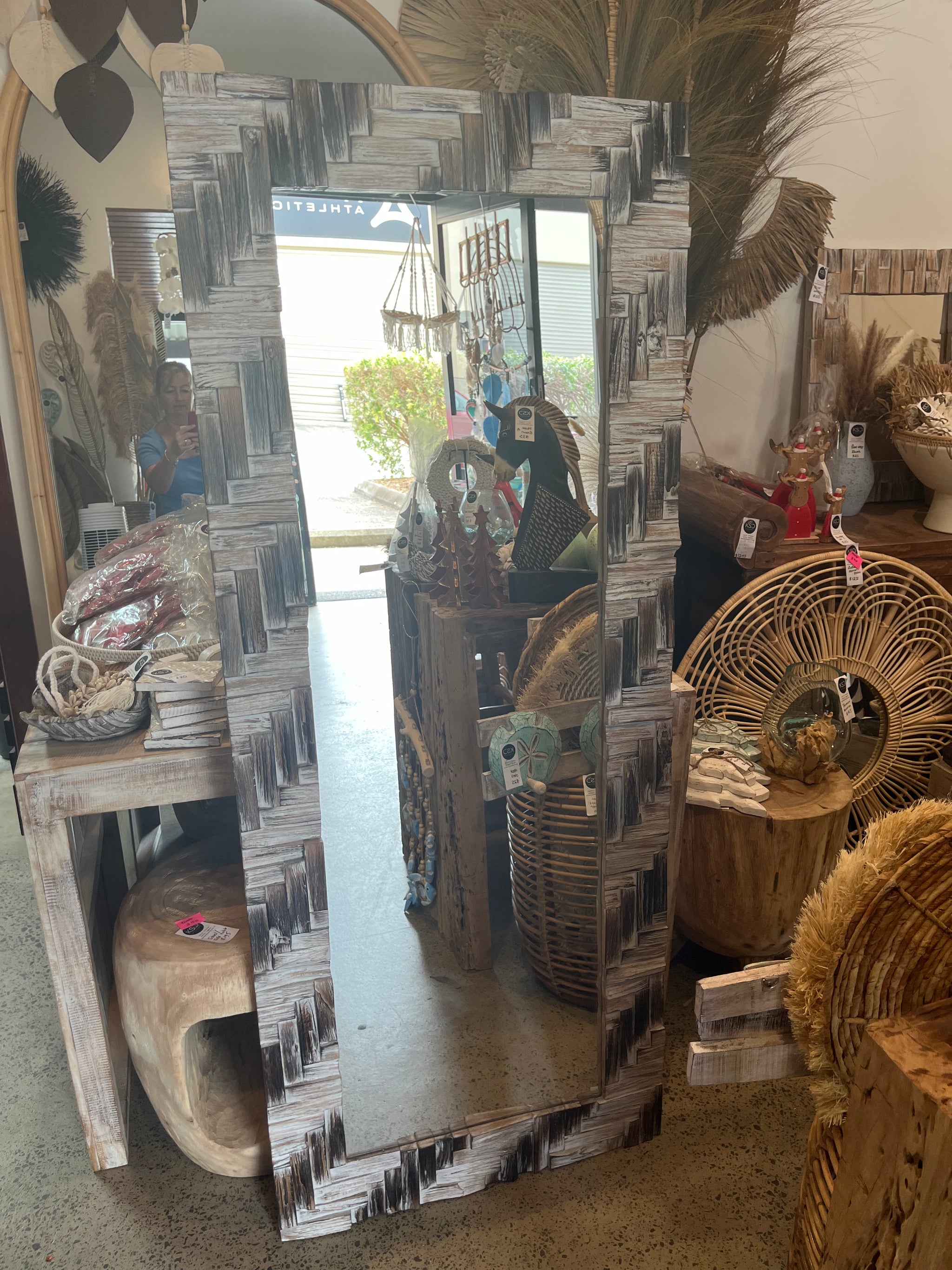 Large timber mirror. 150 x 60cm. Brown / white wash - Bali Beach Beyond