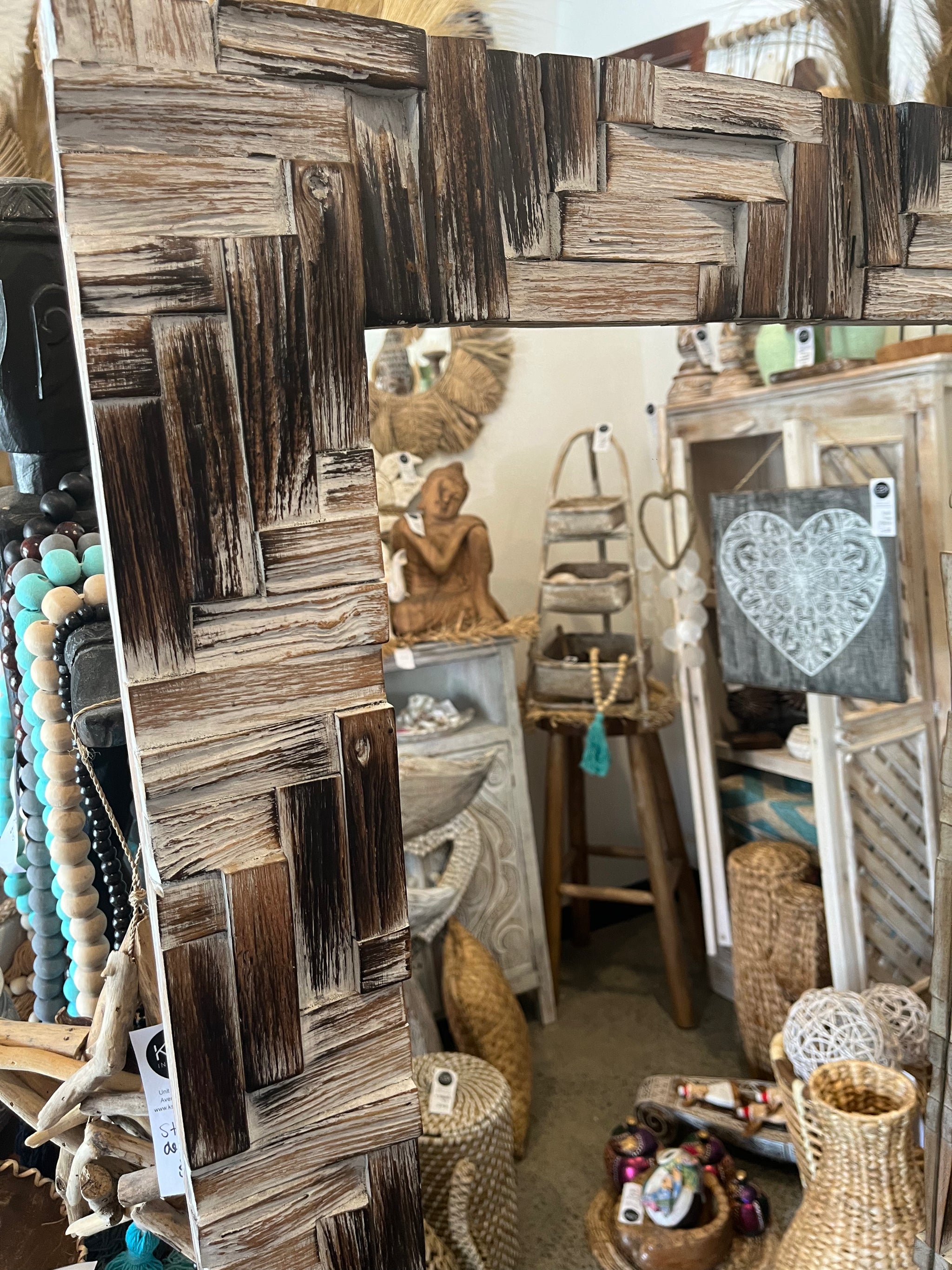 Large timber mirror. 150 x 60cm. Brown / white wash - Bali Beach Beyond