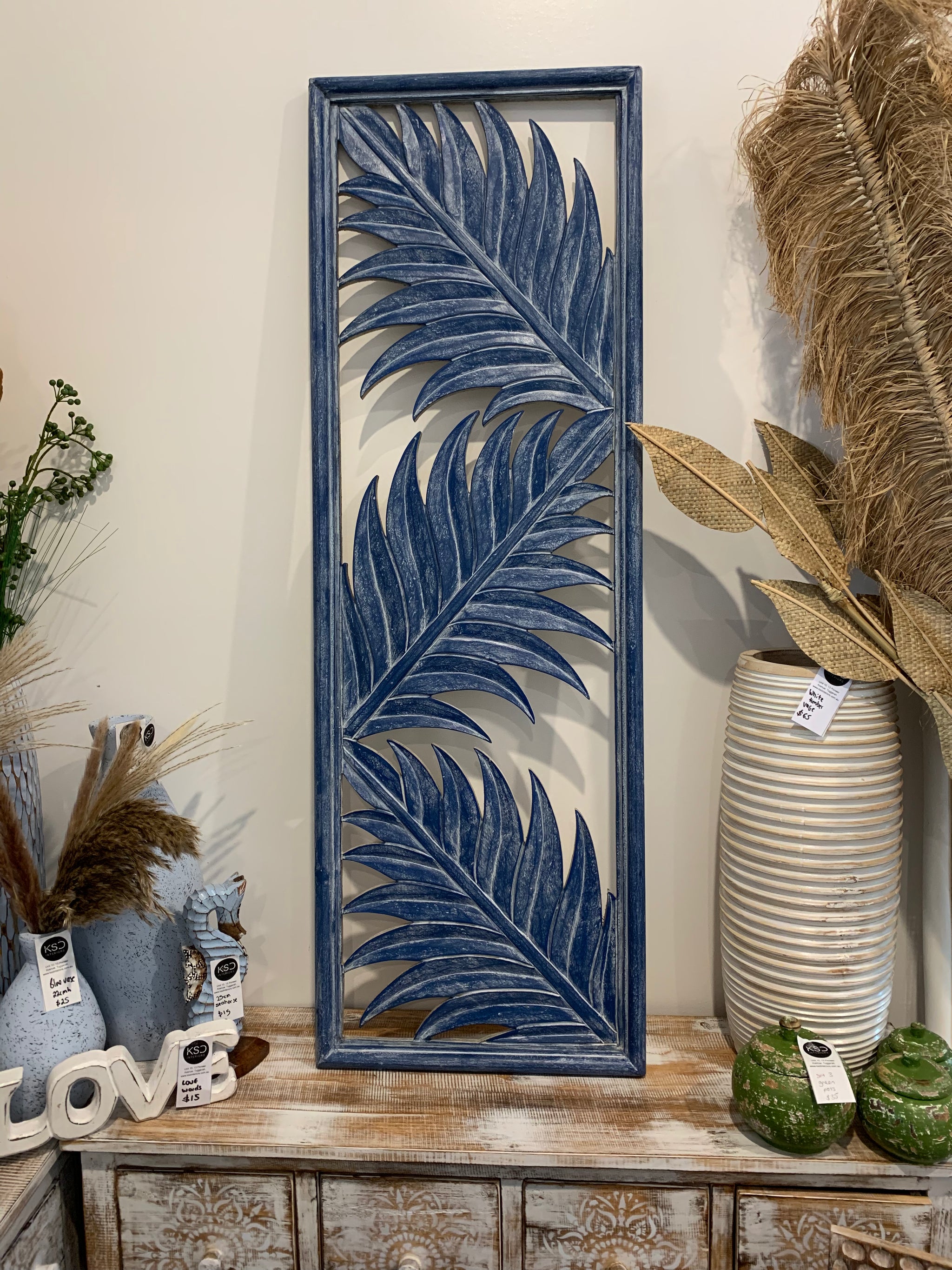 Blue leaf wall hanging. - Bali Beach Beyond