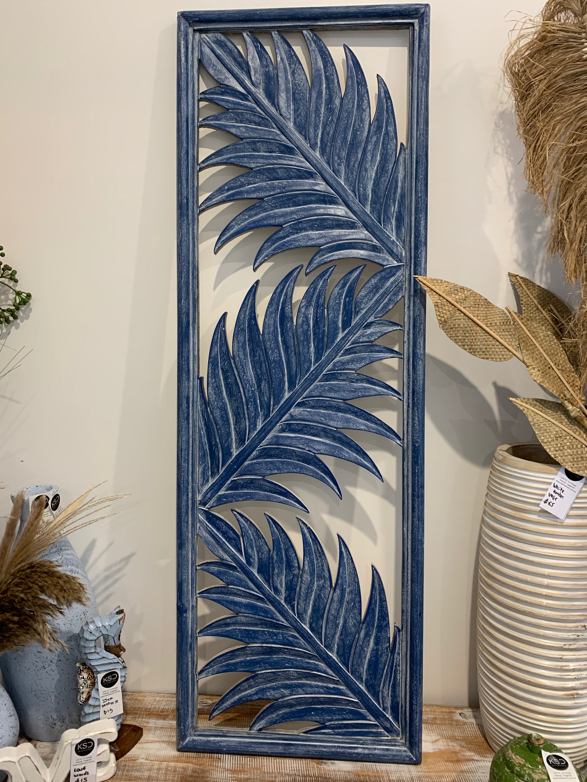 Blue leaf wall hanging. - Bali Beach Beyond