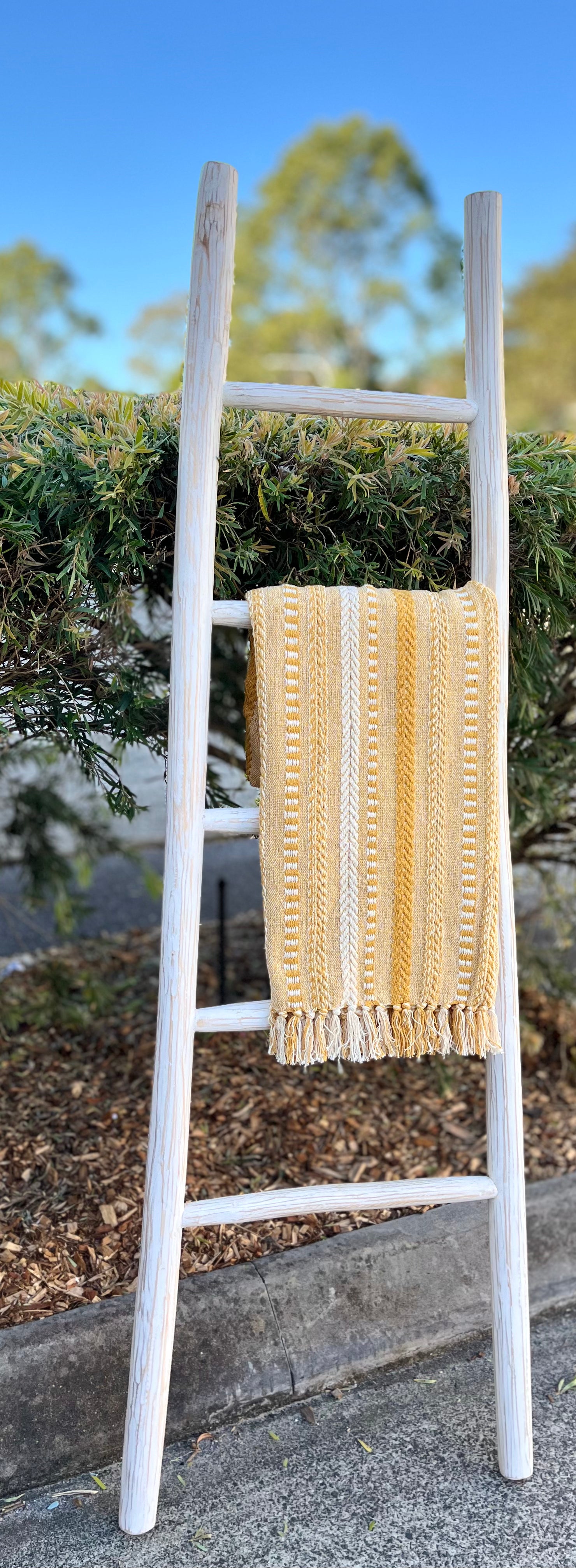 Angled white timber ladder - Bali Beach Beyond