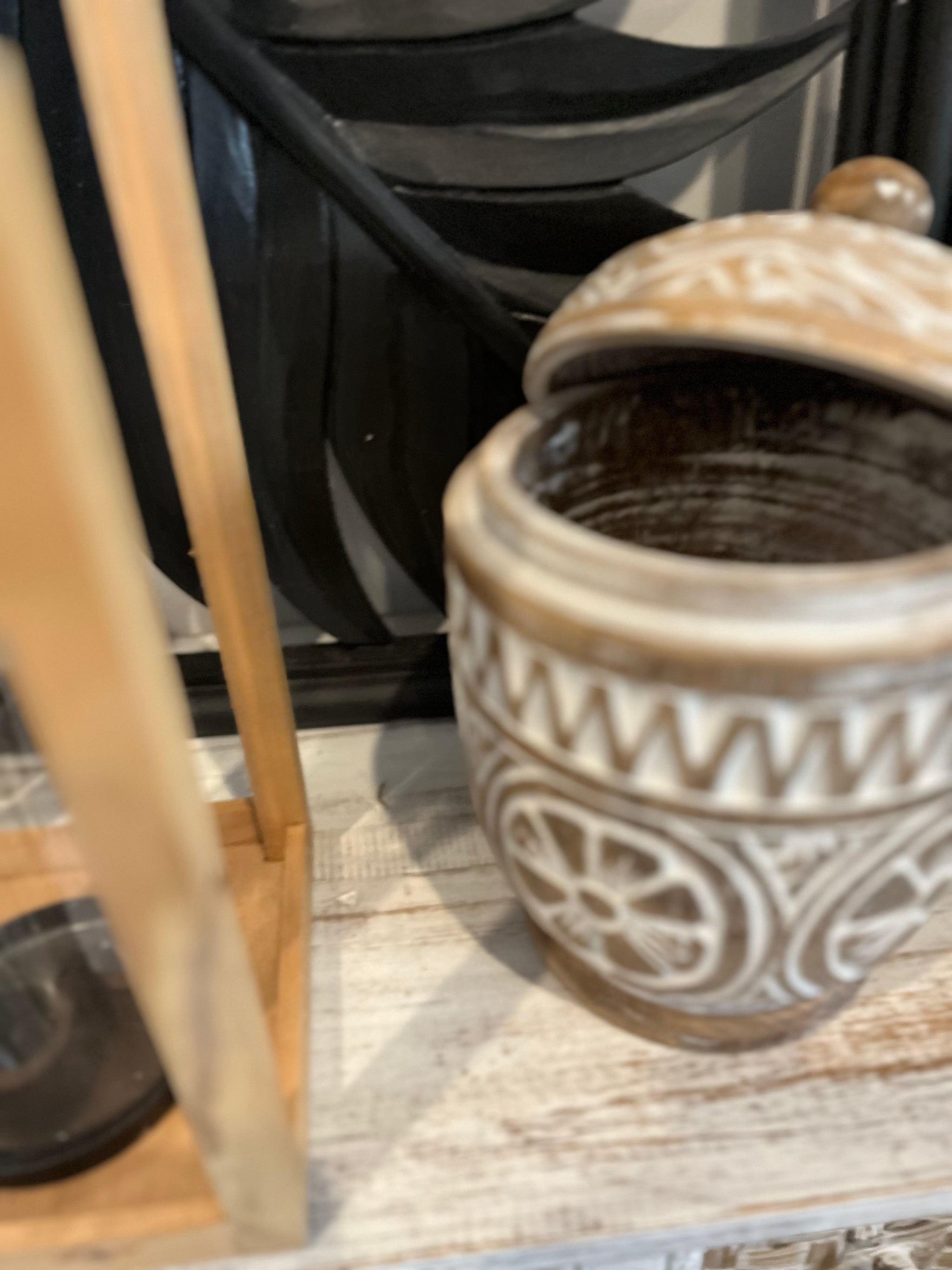 Rustic brown handcarved Container and lid - Bali Beach Beyond
