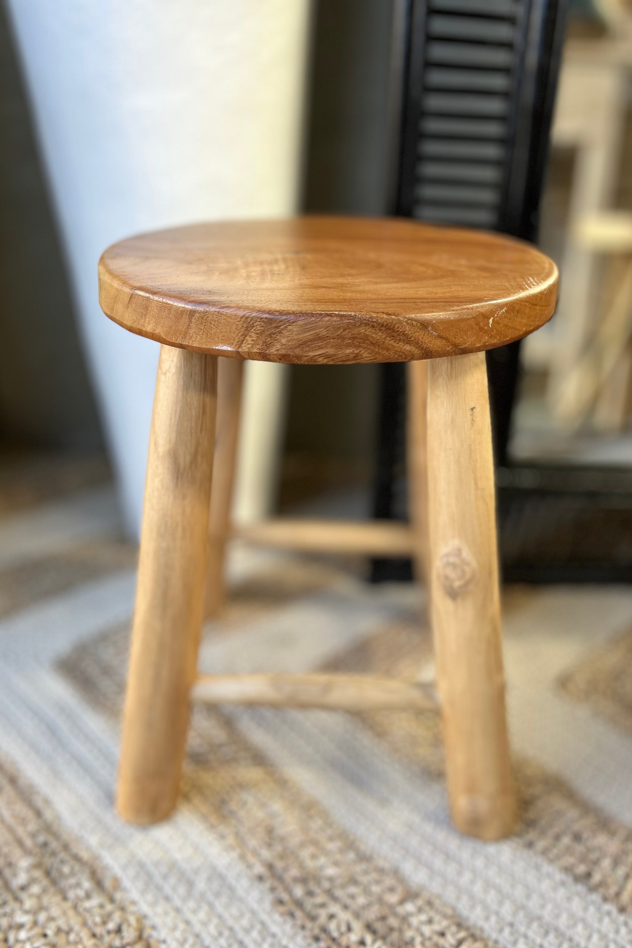 Timber round stool / side table. 4 legs. Natural - Bali Beach Beyond