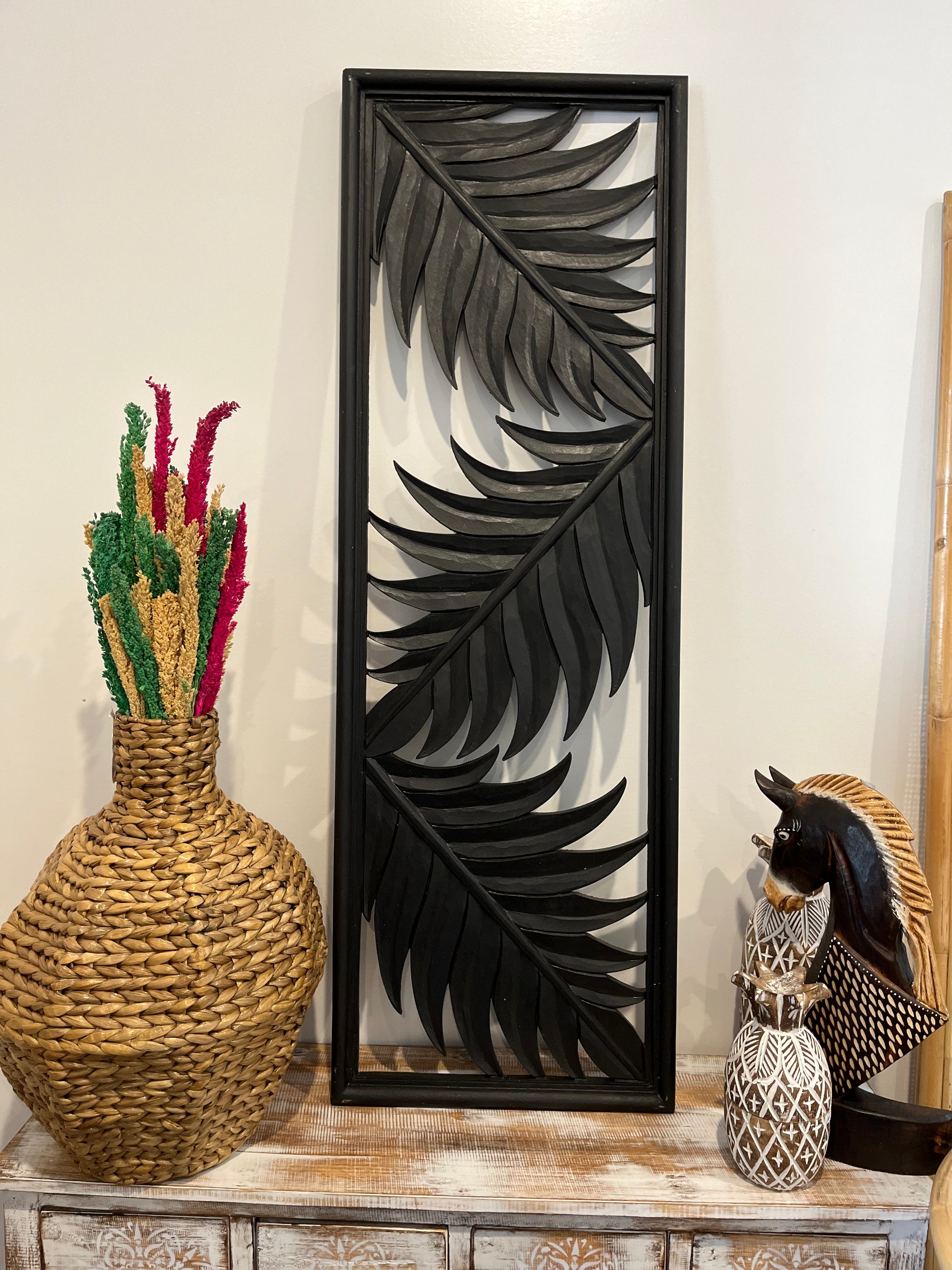 Black leaf wall hanging. - Bali Beach Beyond