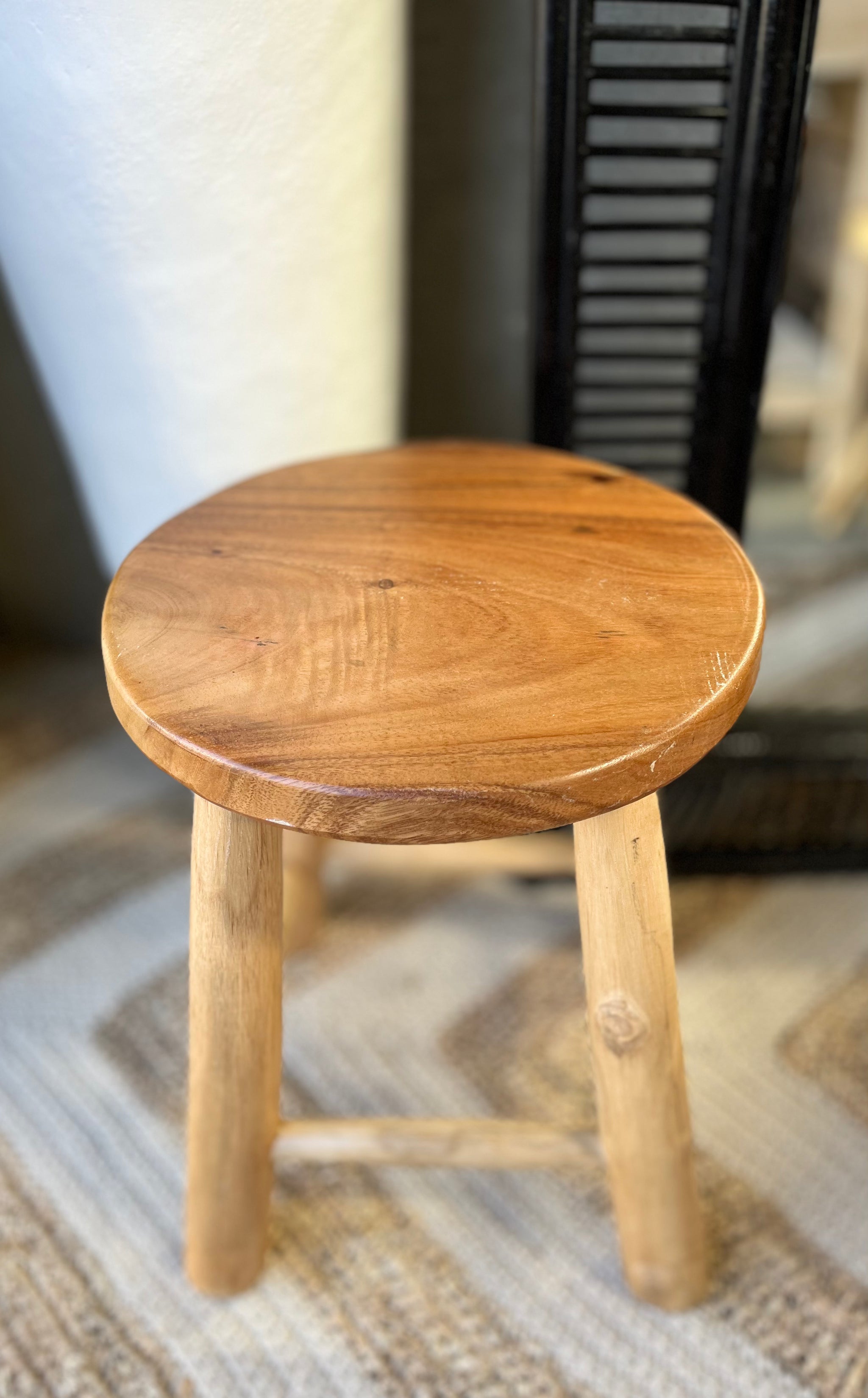 Timber round stool / side table. 4 legs. Natural - Bali Beach Beyond